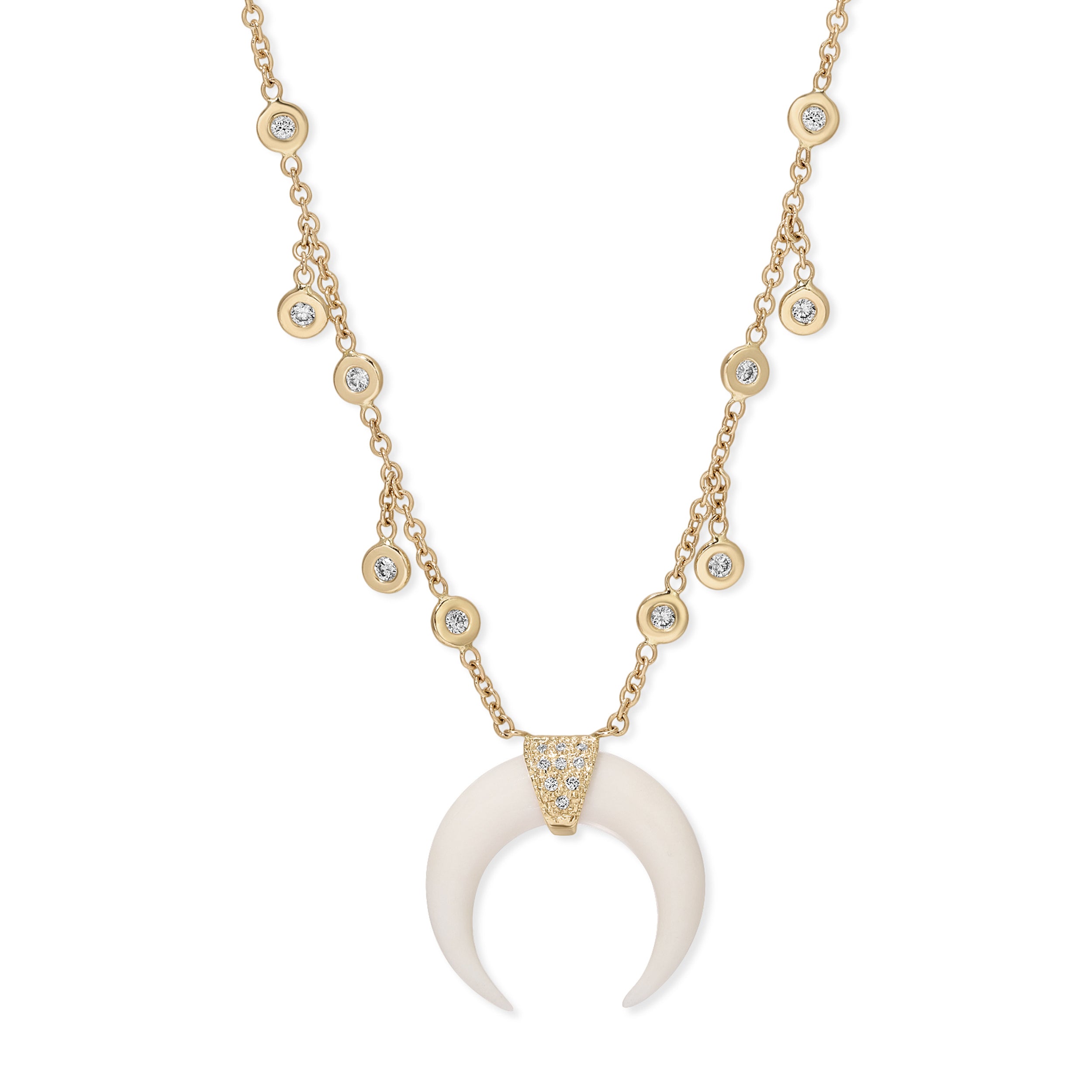 Small Pavé Double Horn Bezel Diamond Shaker Necklace