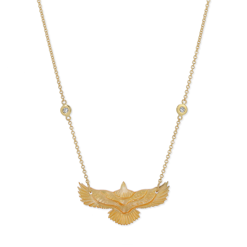 Small Yellow Pearl Thunderbird 2 Diamond Necklace