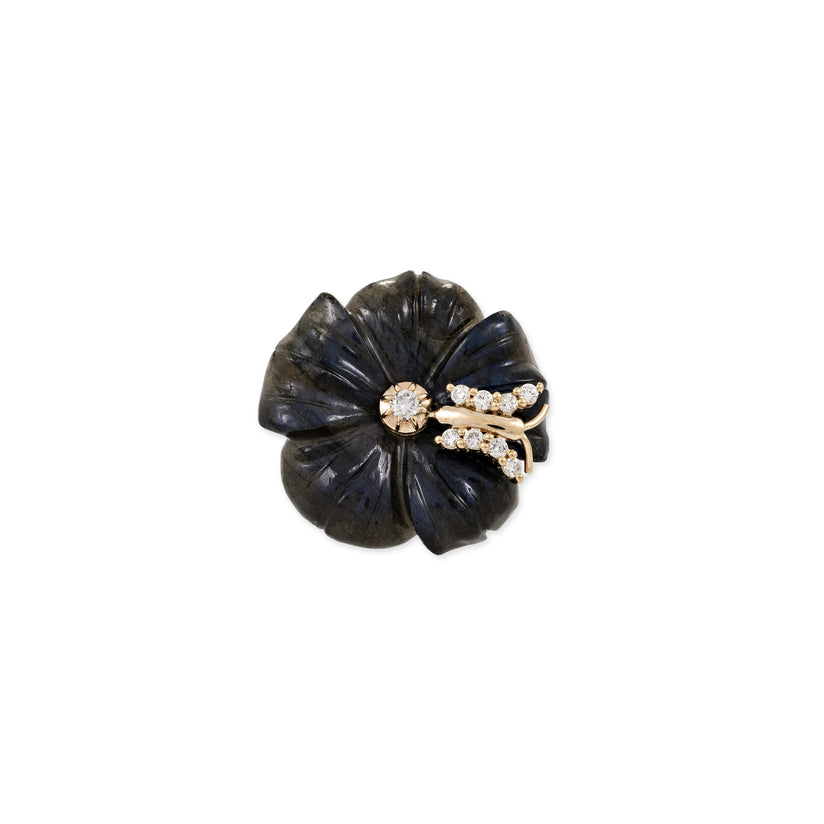 PAVE BUTTERFLY LABRADORITE FLOWER PAVE BAND RING