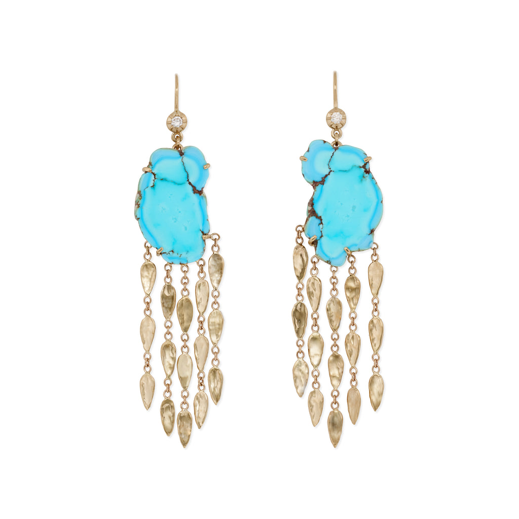 Freeform Turquoise + Hammered Teardrop Chandelier Earrings