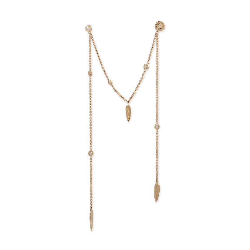 SOPHIA DIAMOND STUD + HAMMERED TEARDROP LONG EARRING BACK