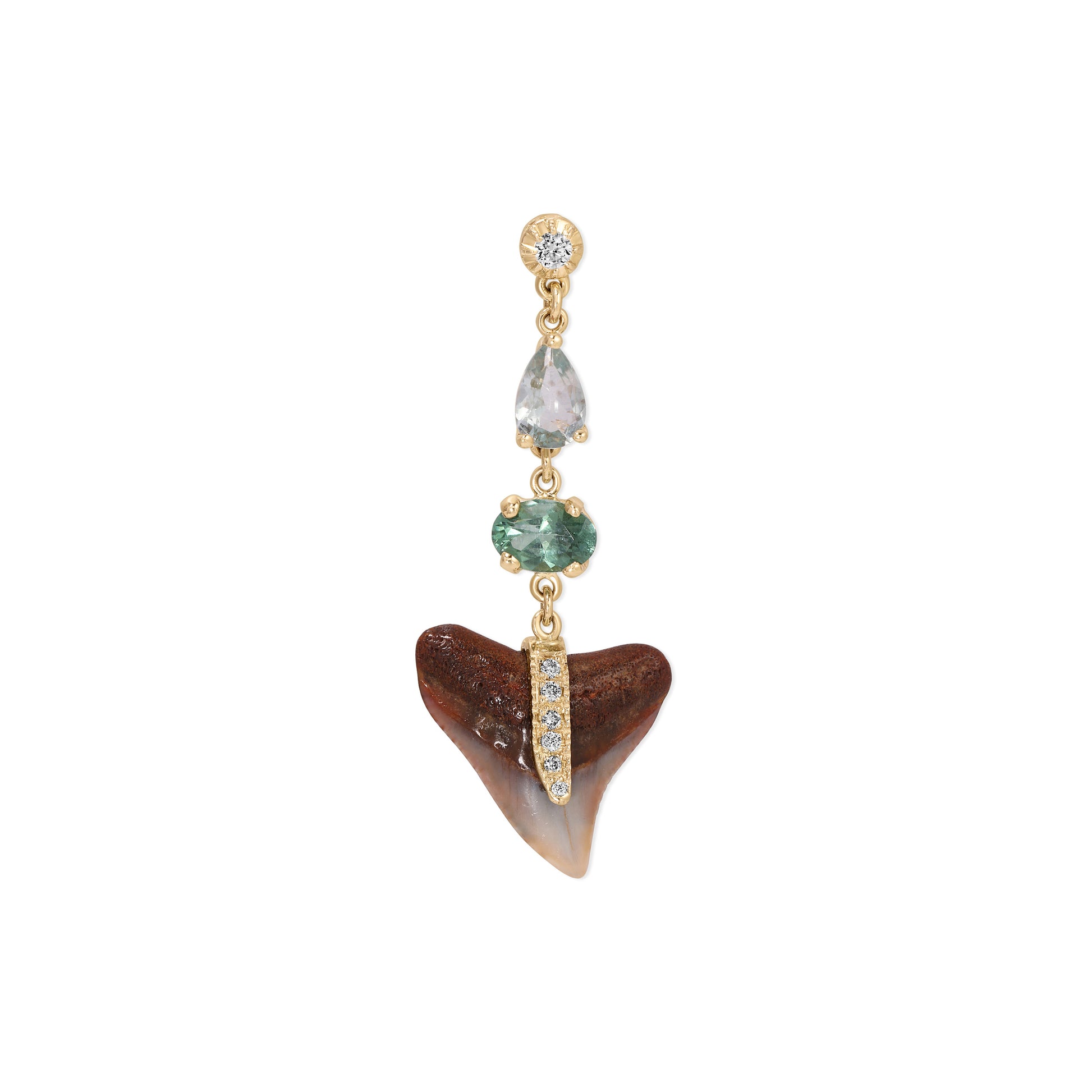 Sophia Diamond + 2 Blue and Green Tourmaline Pave Shark Tooth Drop Stud
