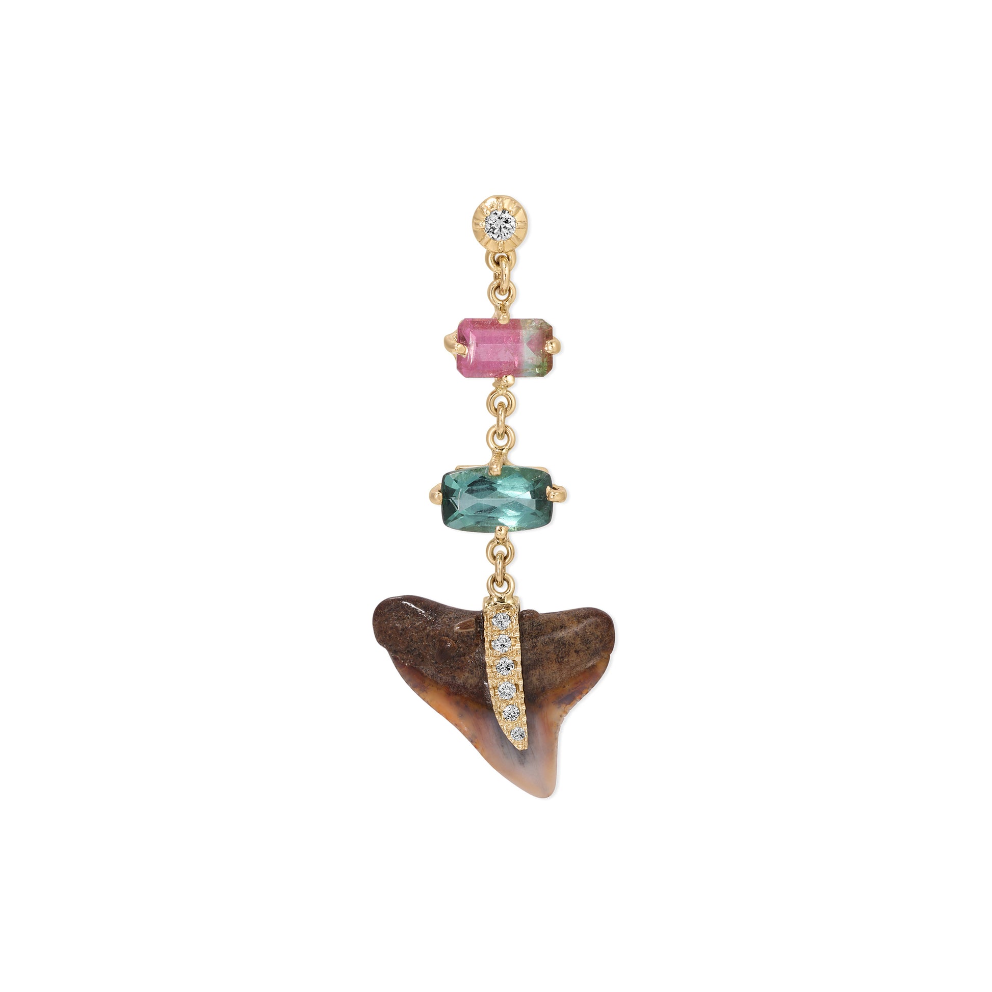 Sophia Diamond + Watermelon and Teal Tourmaline Pave Shark Tooth Drop Stud