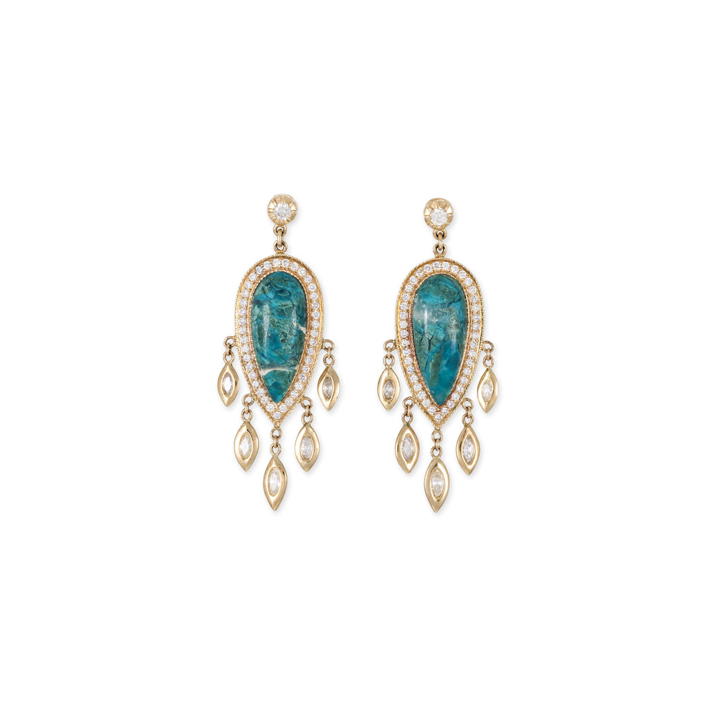 Pave Chrysocolla Teardrop + Marquise Diamond Shakers Drop Earrings