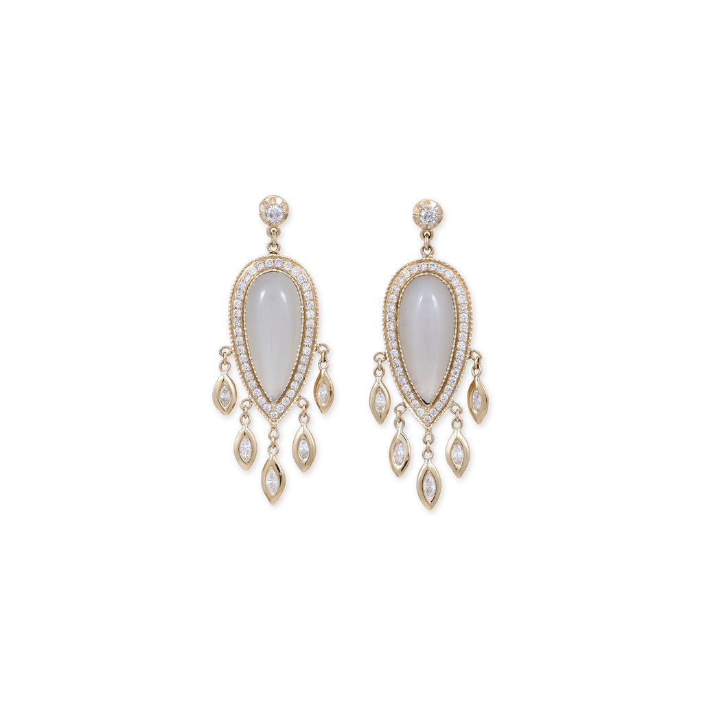 PAVE GREY MOONSTONE TEARDROP + MARQUISE DIAMOND SHAKERS DROP EARRINGS