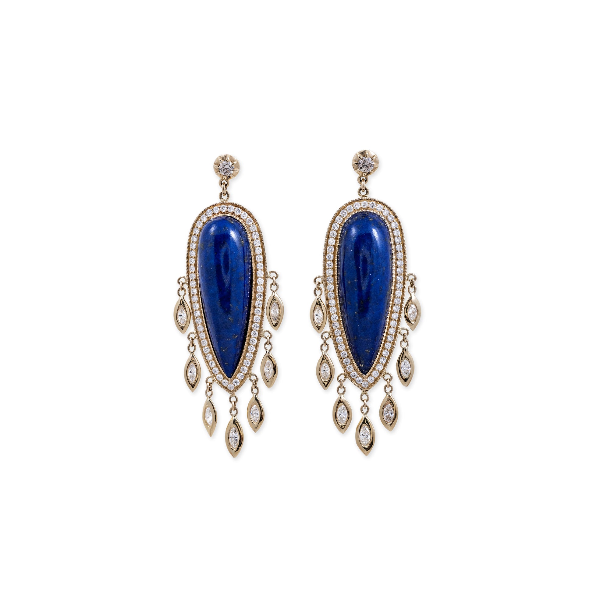 Pave Lapis Teardrop + Marquise Diamond Shakers Drop Earrings