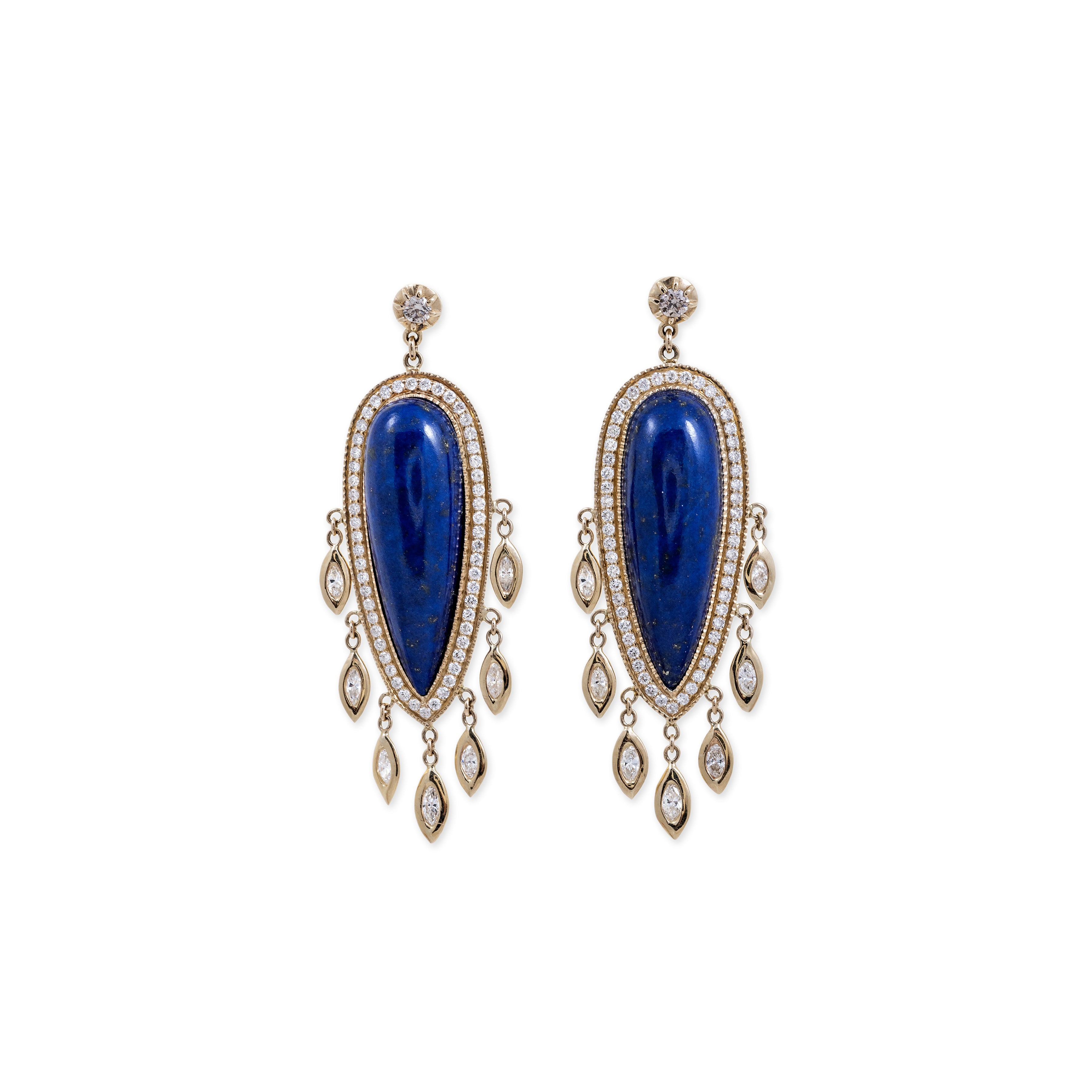 Pave Lapis Teardrop + Marquise Diamond Shakers Drop Earrings