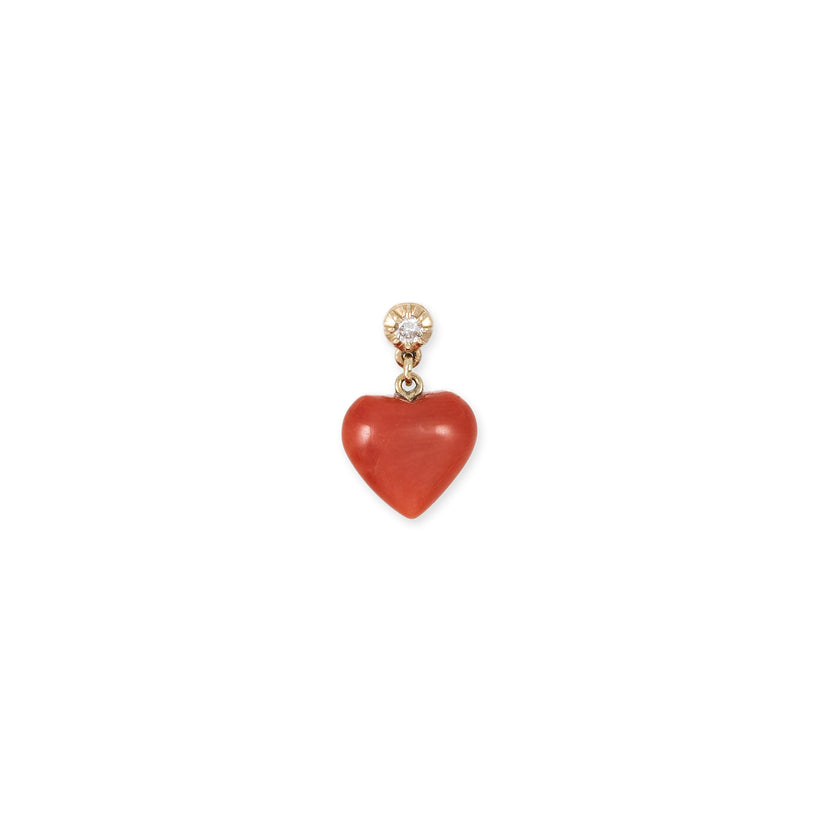 SOPHIA DIAMOND + SMALL CORAL HEART DROP STUD EARRING