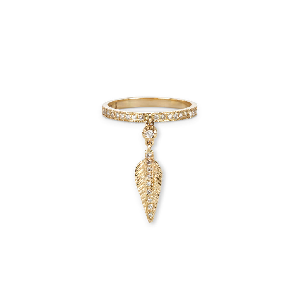 Sophia Diamond + Tiny Feather Dangle Pave Ring