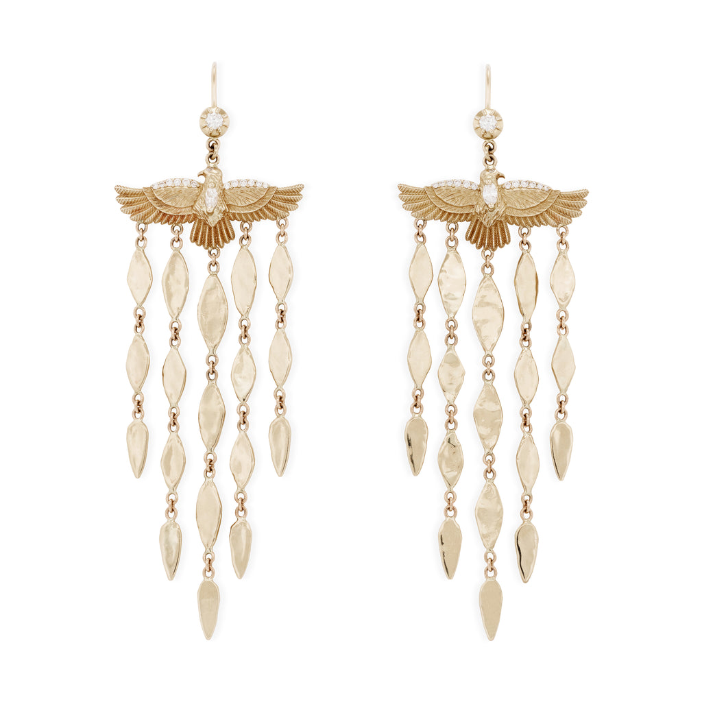 Diamond Thunderbird + Hammered Marquise Chandelier Earrings