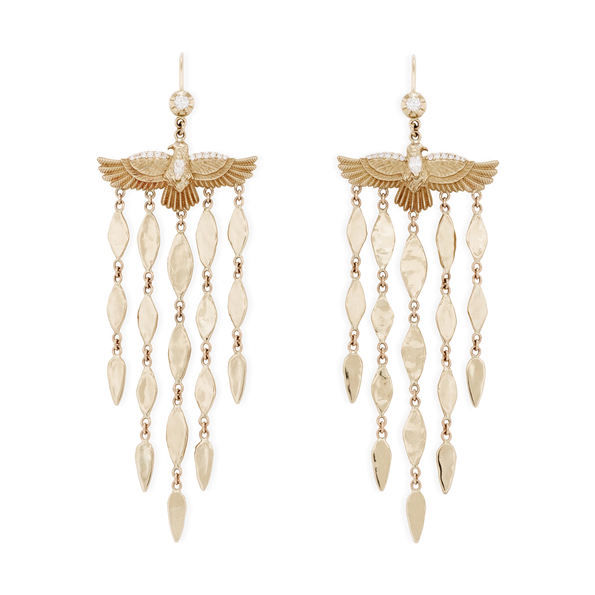Diamond Thunderbird + Hammered Marquise Chandelier Earrings