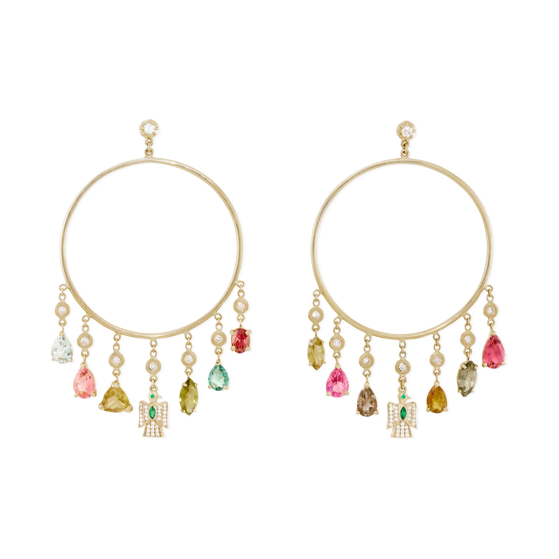 Gemstone + Pave Thunderbird Shaker Front Facing Hoop