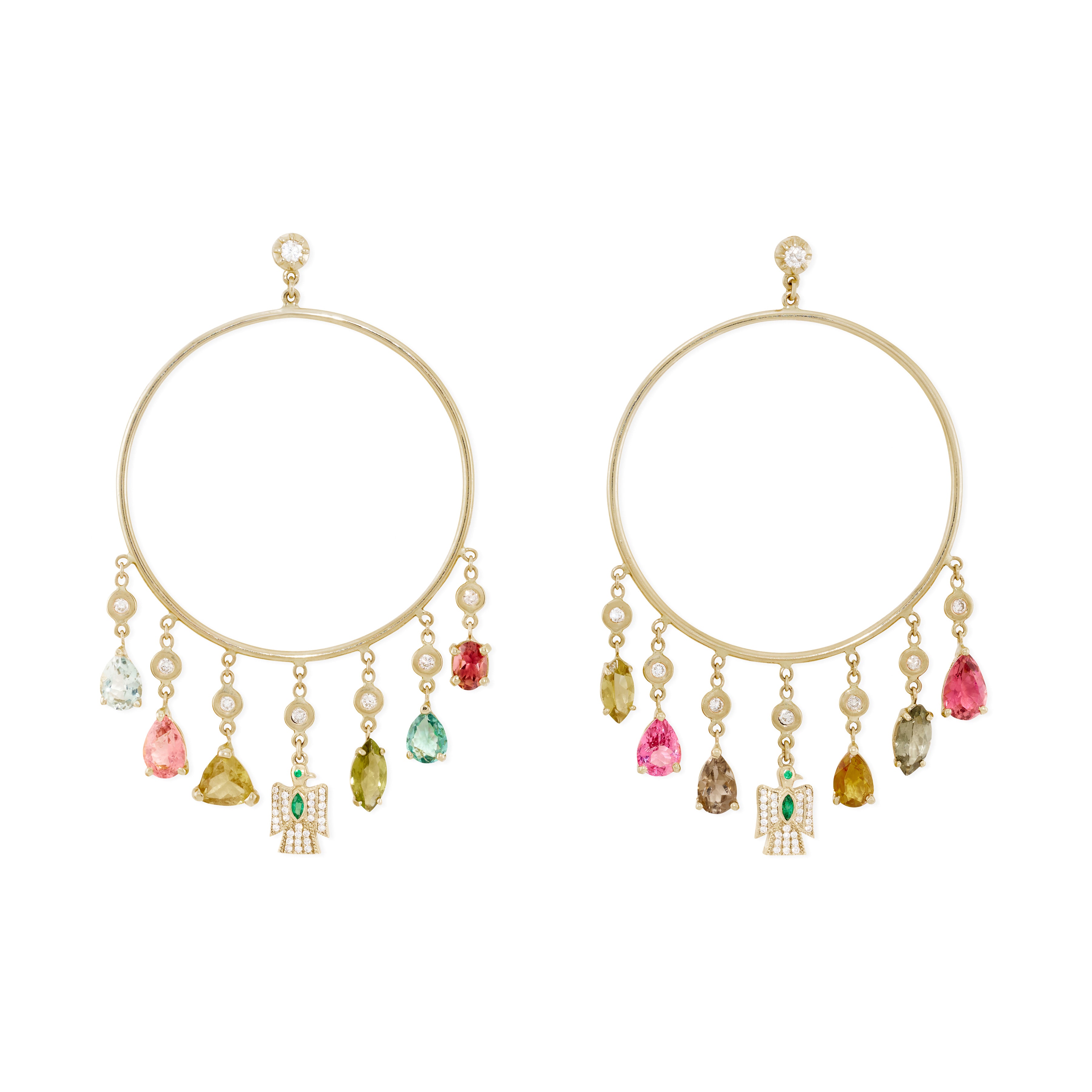 Gemstone + Pave Thunderbird Shaker Front Facing Hoop
