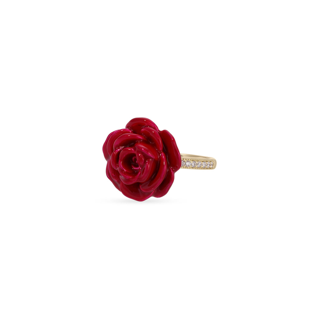 Red Rose Pave Diamond Ring
