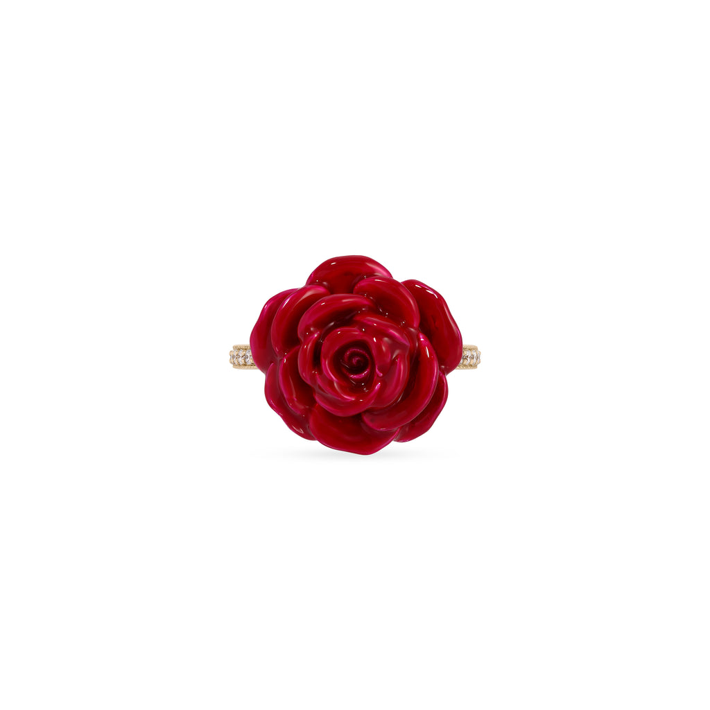 Red Rose Pave Diamond Ring