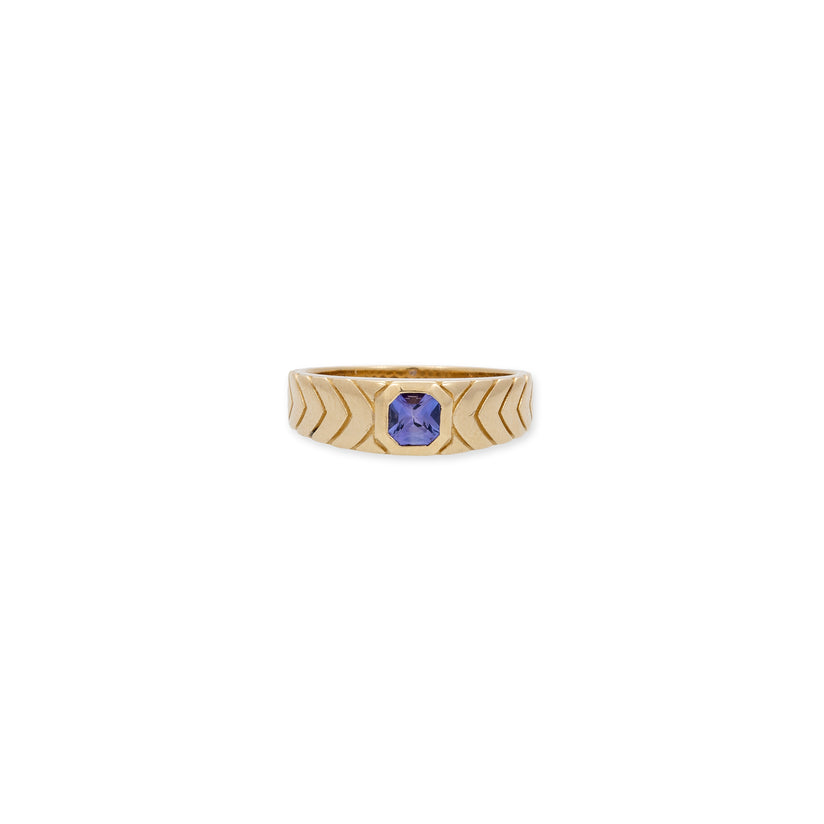 TANZANITE ASSCHER CENTER CHEVRON SIDES RING