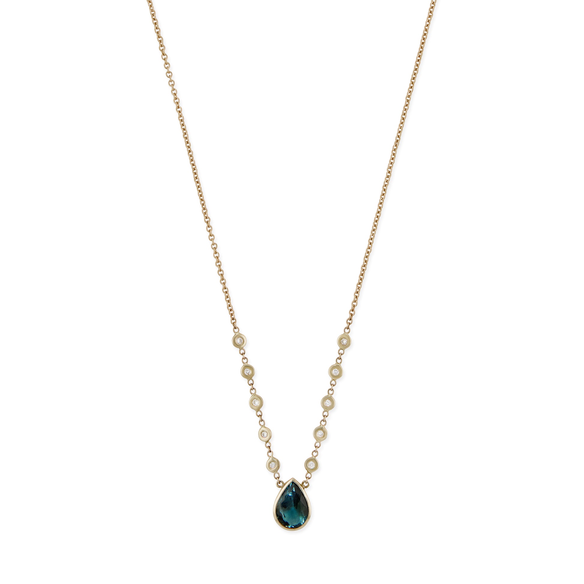 Teal Tourmaline Teardrop 10 Diamond Necklace