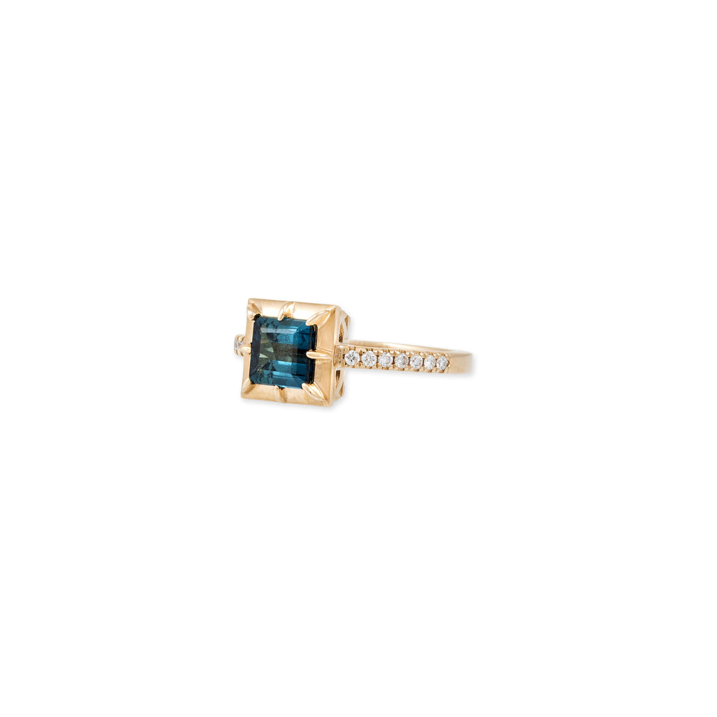 Teal Tourmaline Square Sophia Bezel Pave Ring