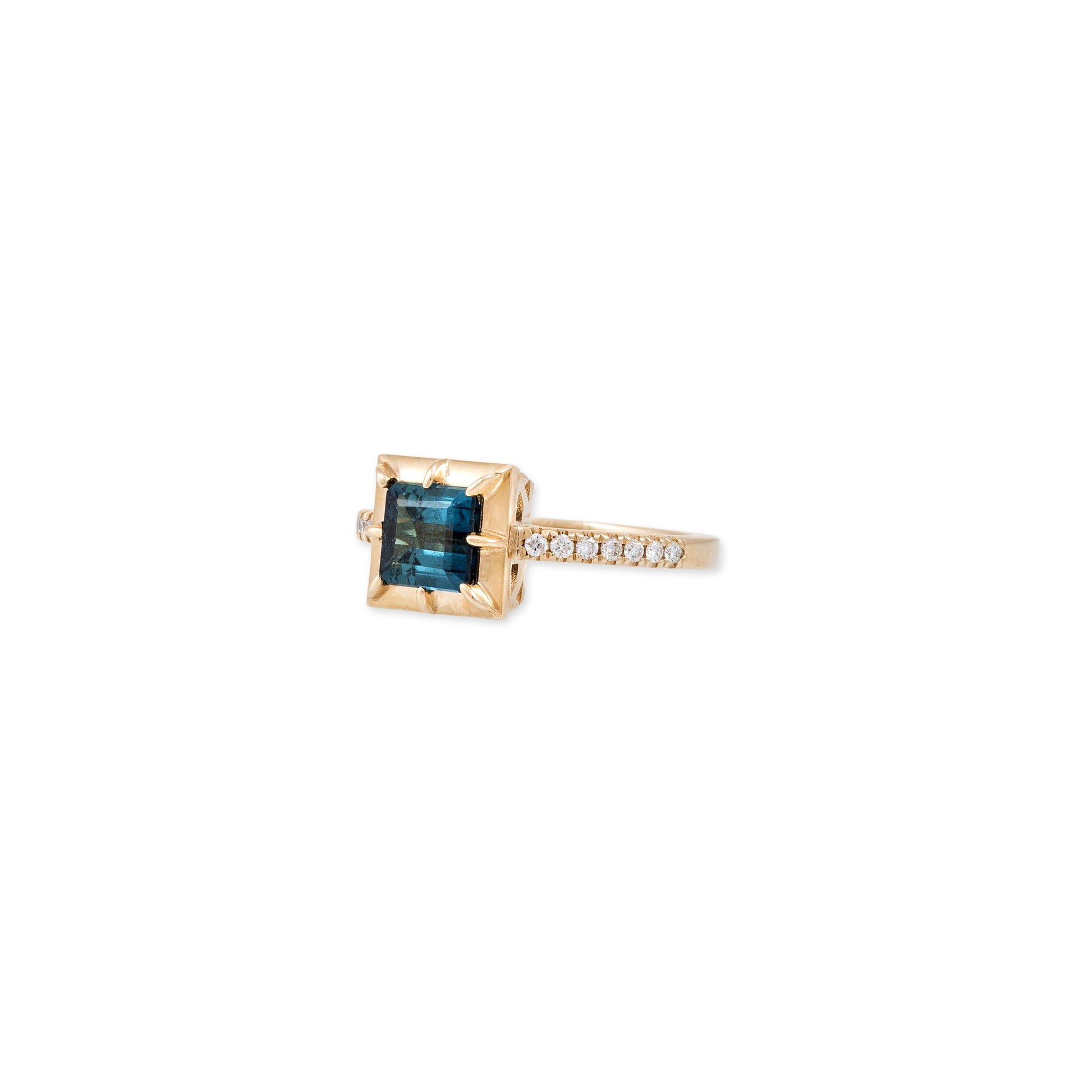 Teal Tourmaline Square Sophia Bezel Pave Ring