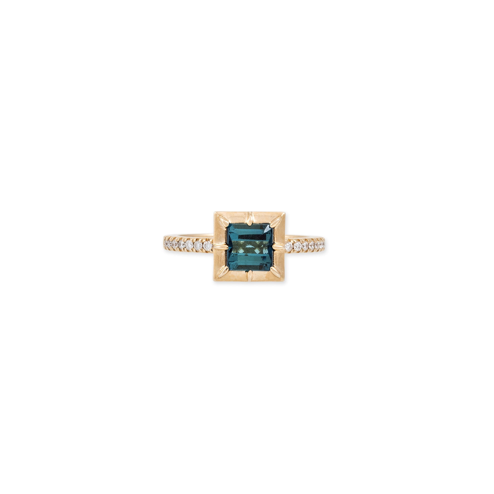 Teal Tourmaline Square Sophia Bezel Pave Ring