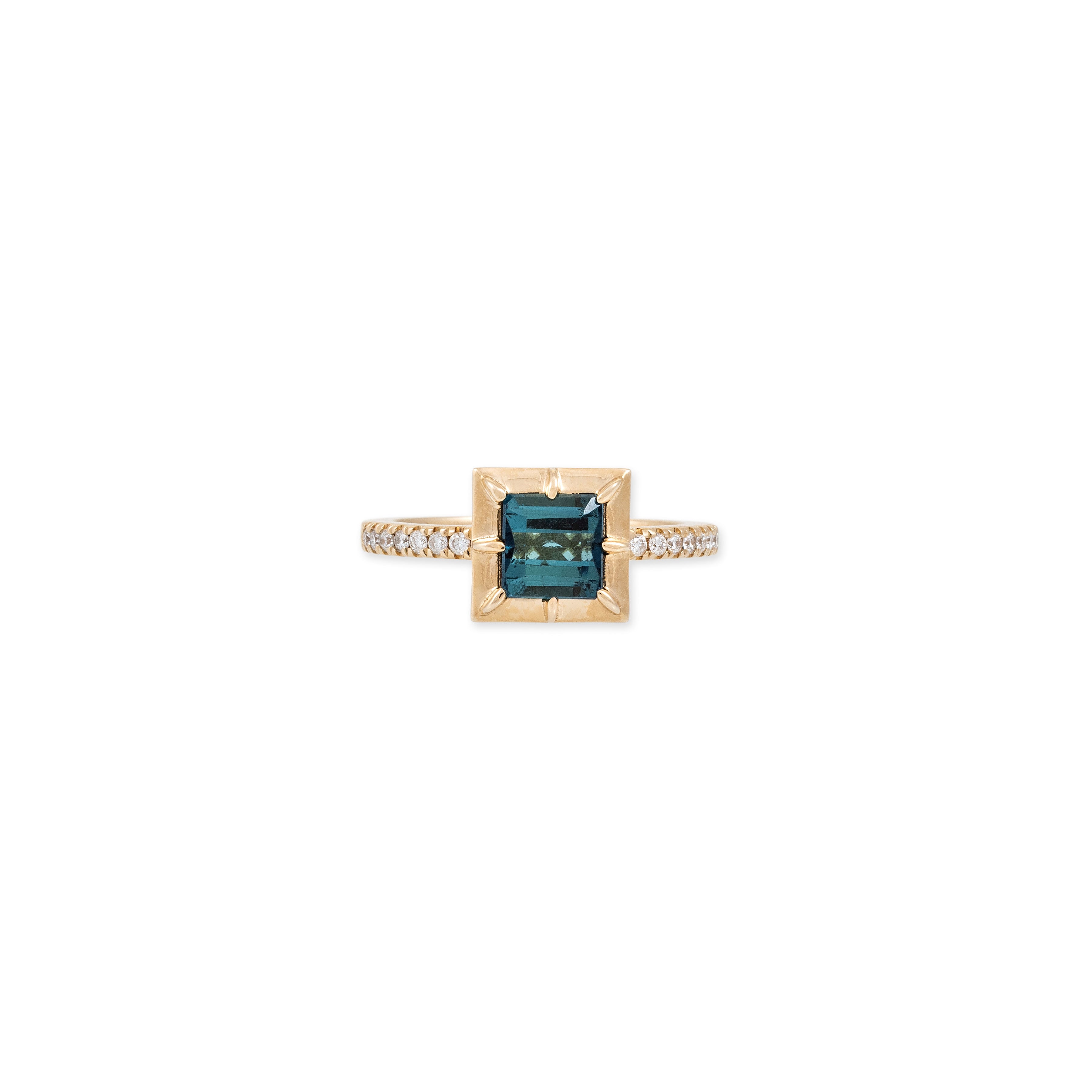 Teal Tourmaline Square Vintage Bezel Pave Ring