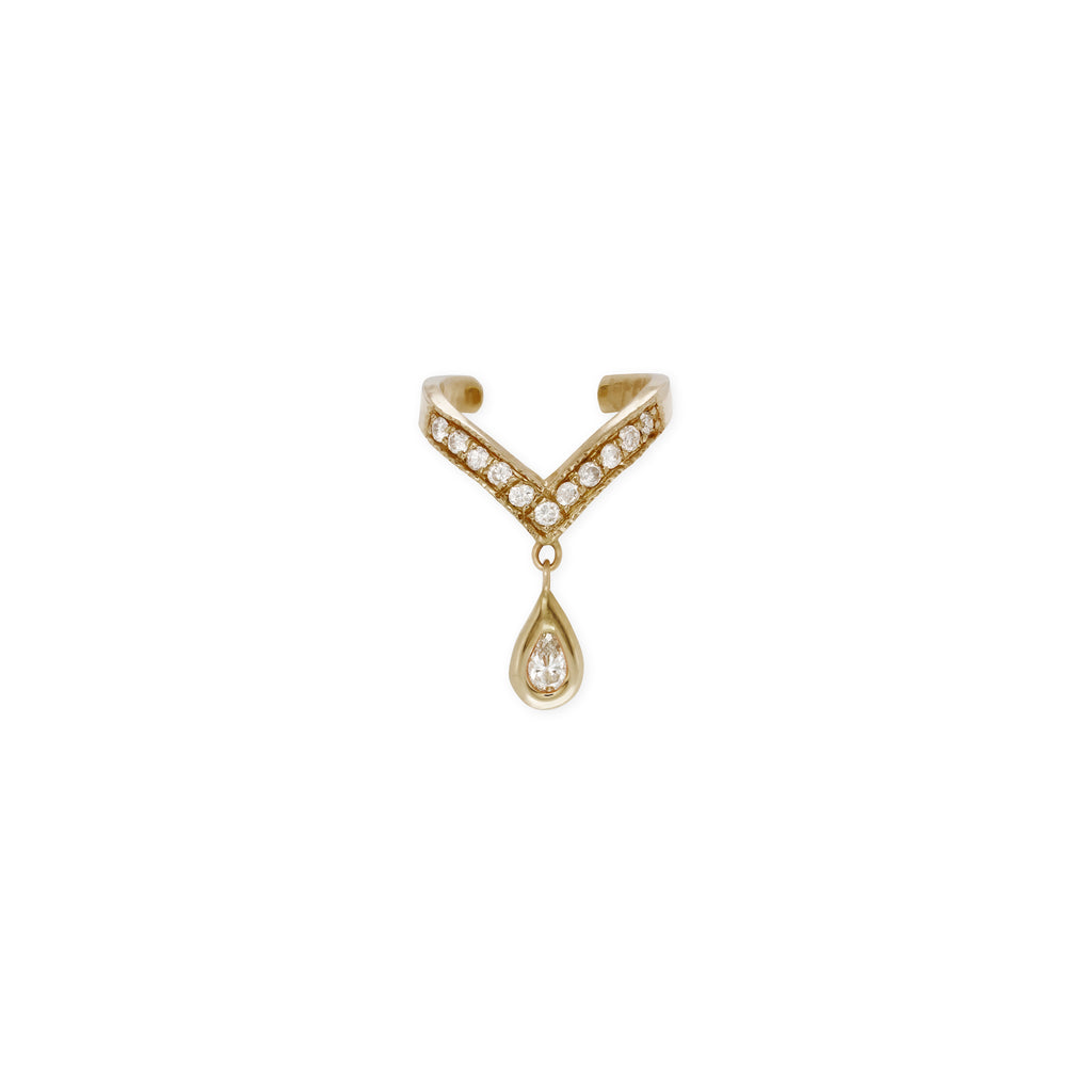 Dangle Teardrop Diamond V Ear Cuff