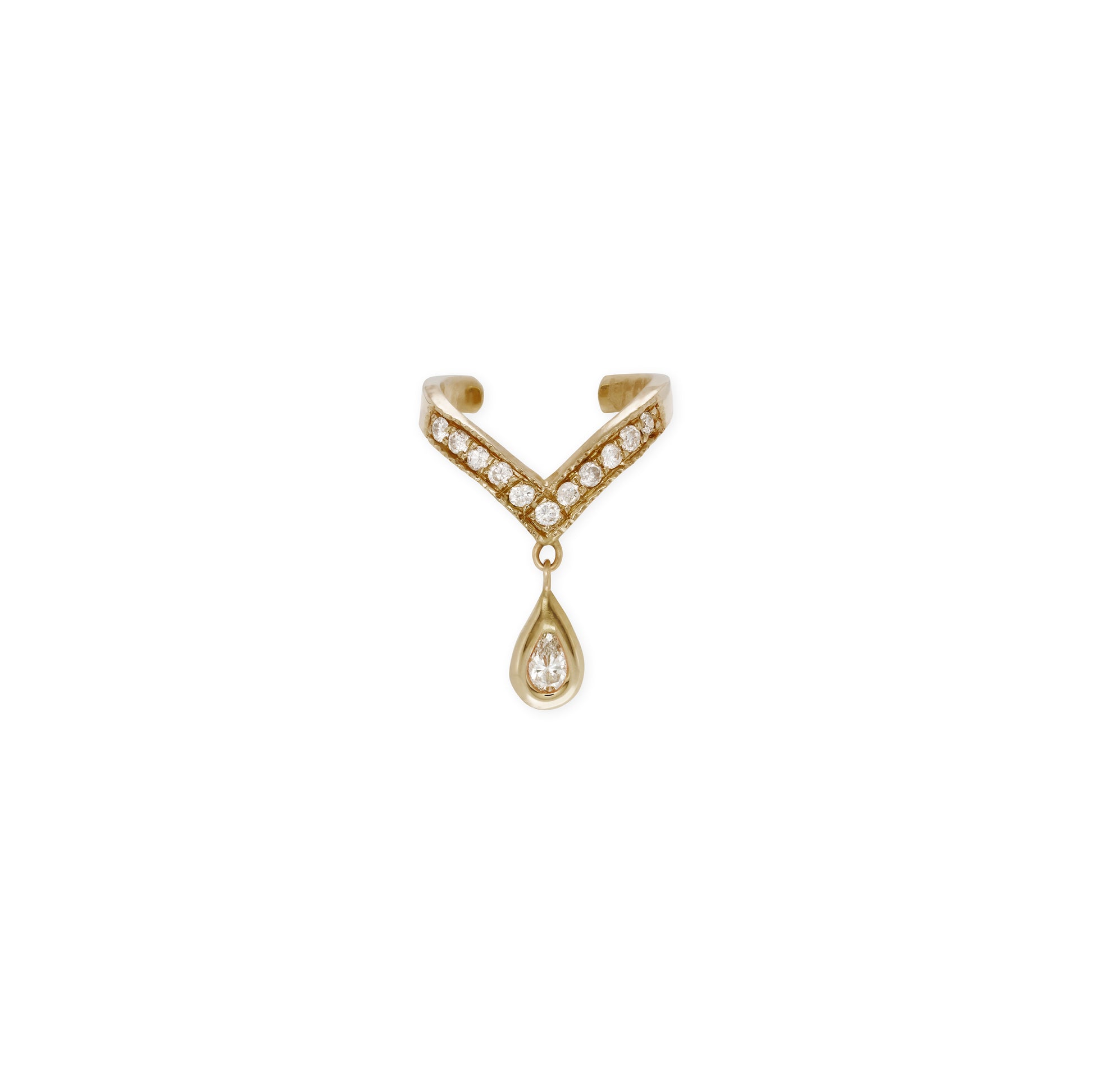 Dangle Teardrop Diamond V Ear Cuff