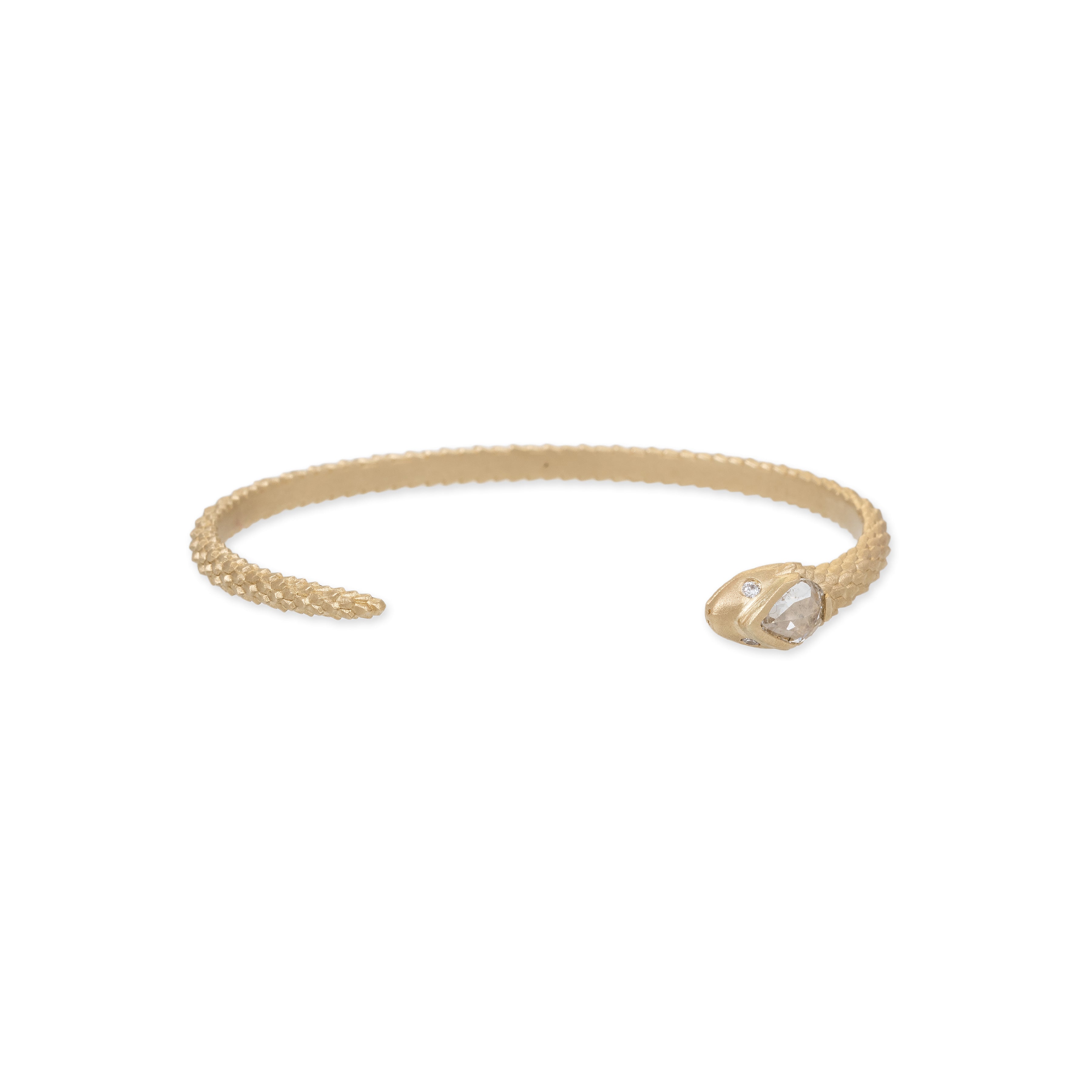 Rose Cut Diamond Head Snake Cuff