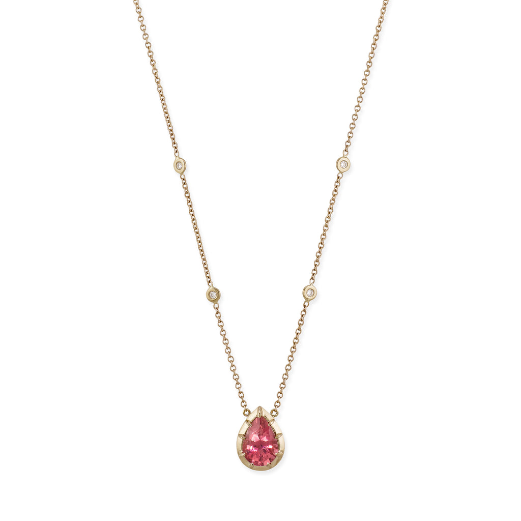 Teardrop Pink Tourmaline Sophia Bezel Necklace