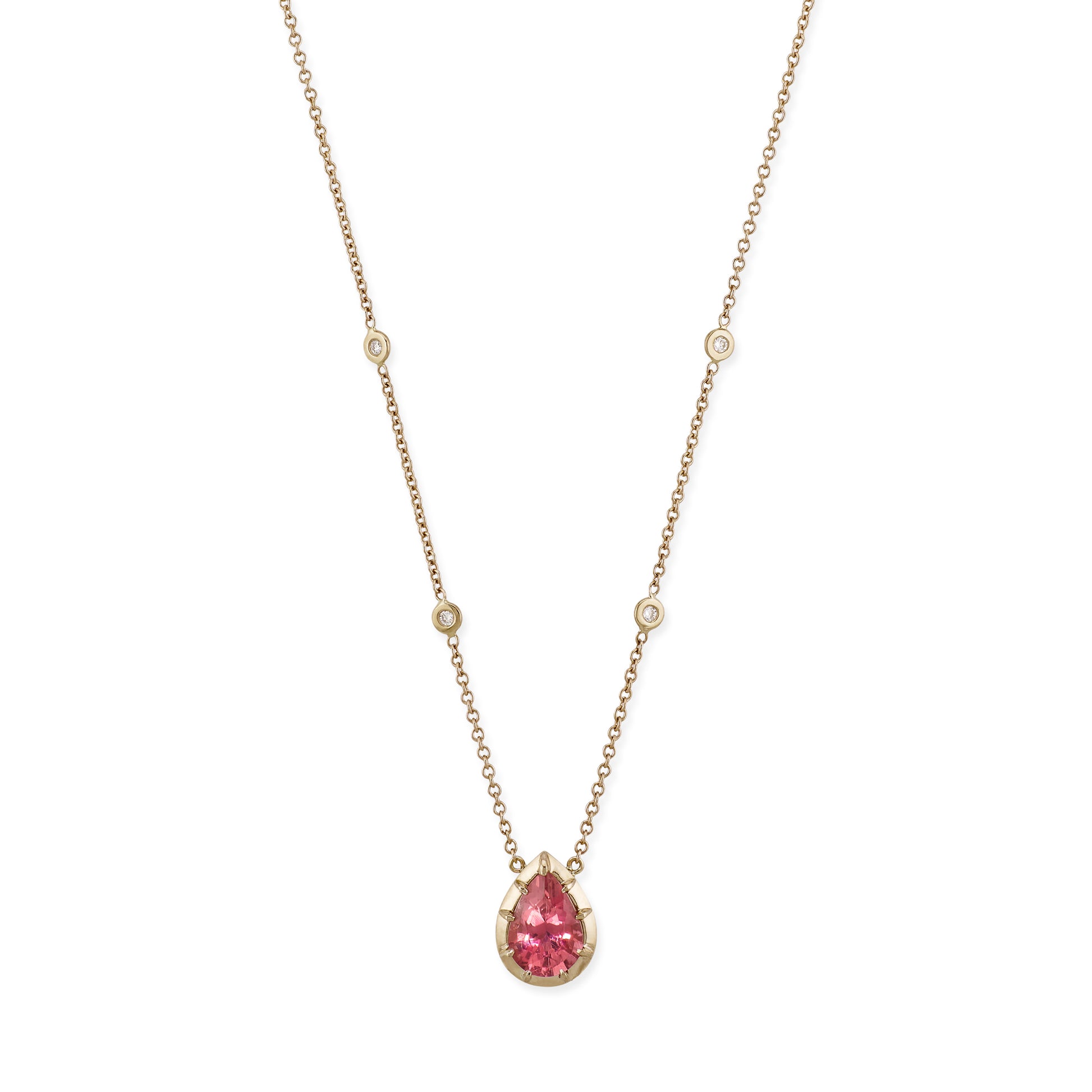 Teardrop Pink Tourmaline Sophia Bezel Necklace