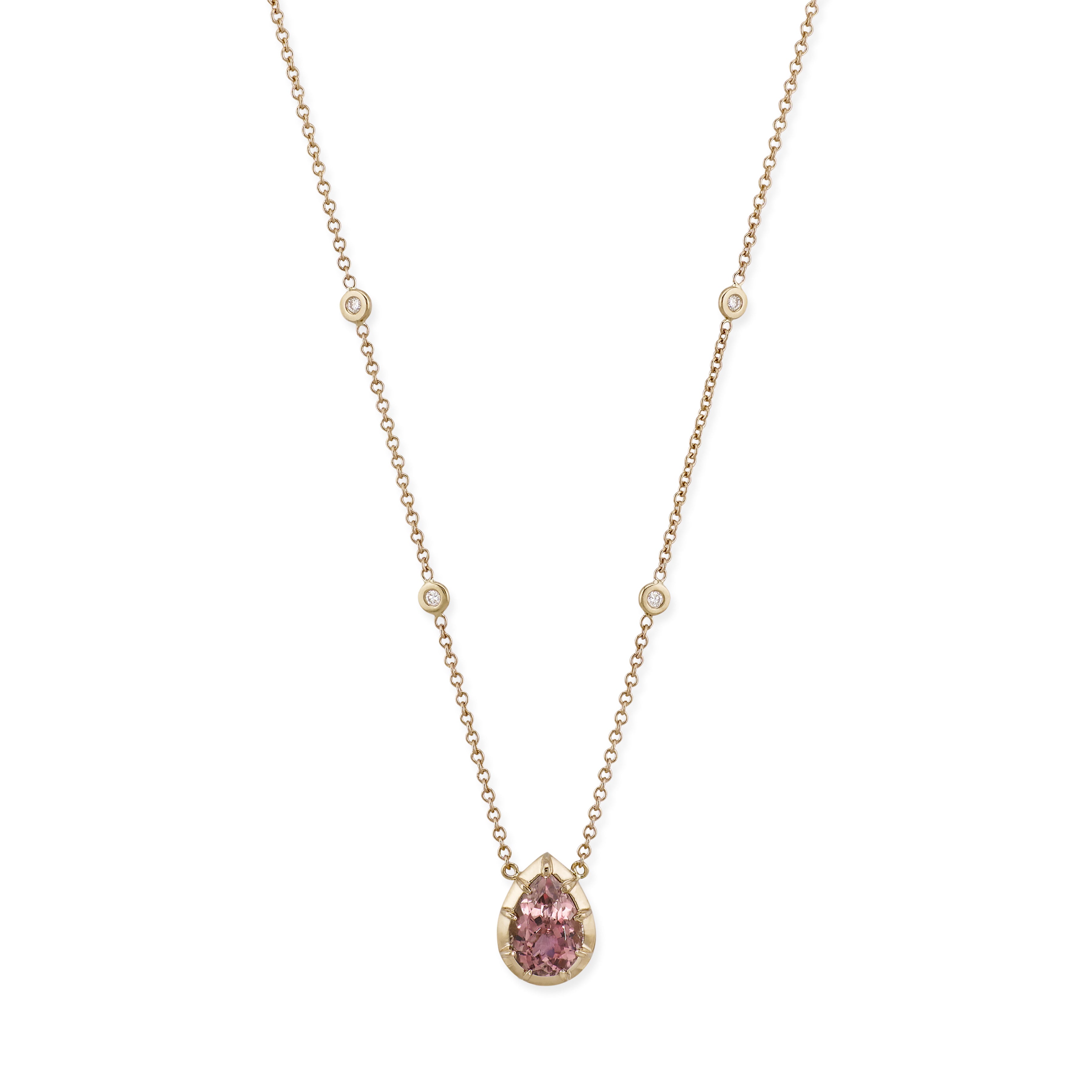 Teardrop Purple Tourmaline Vintage Bezel Necklace