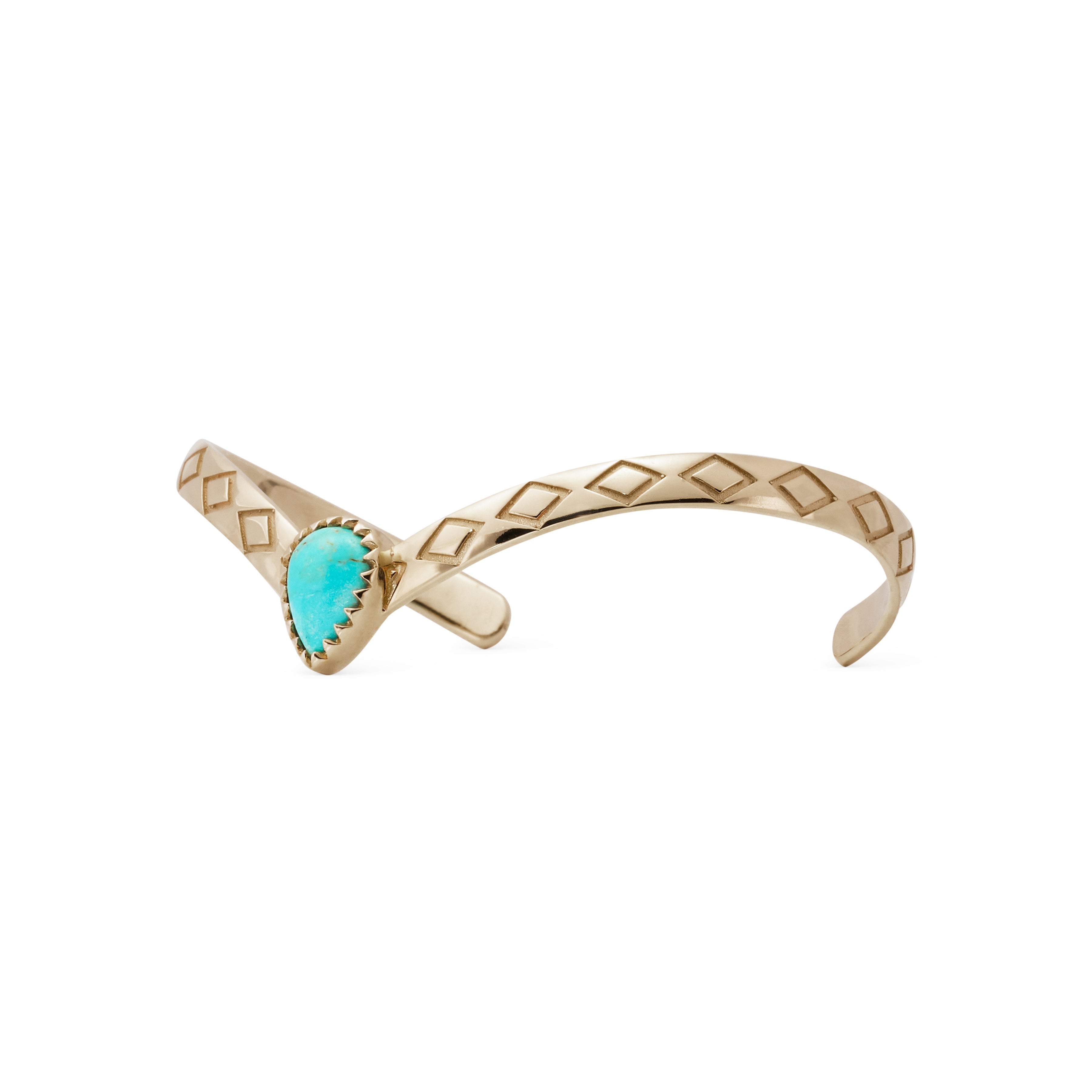 Turquoise Teardrop Center Kite Engraved V Cuff Bracelet