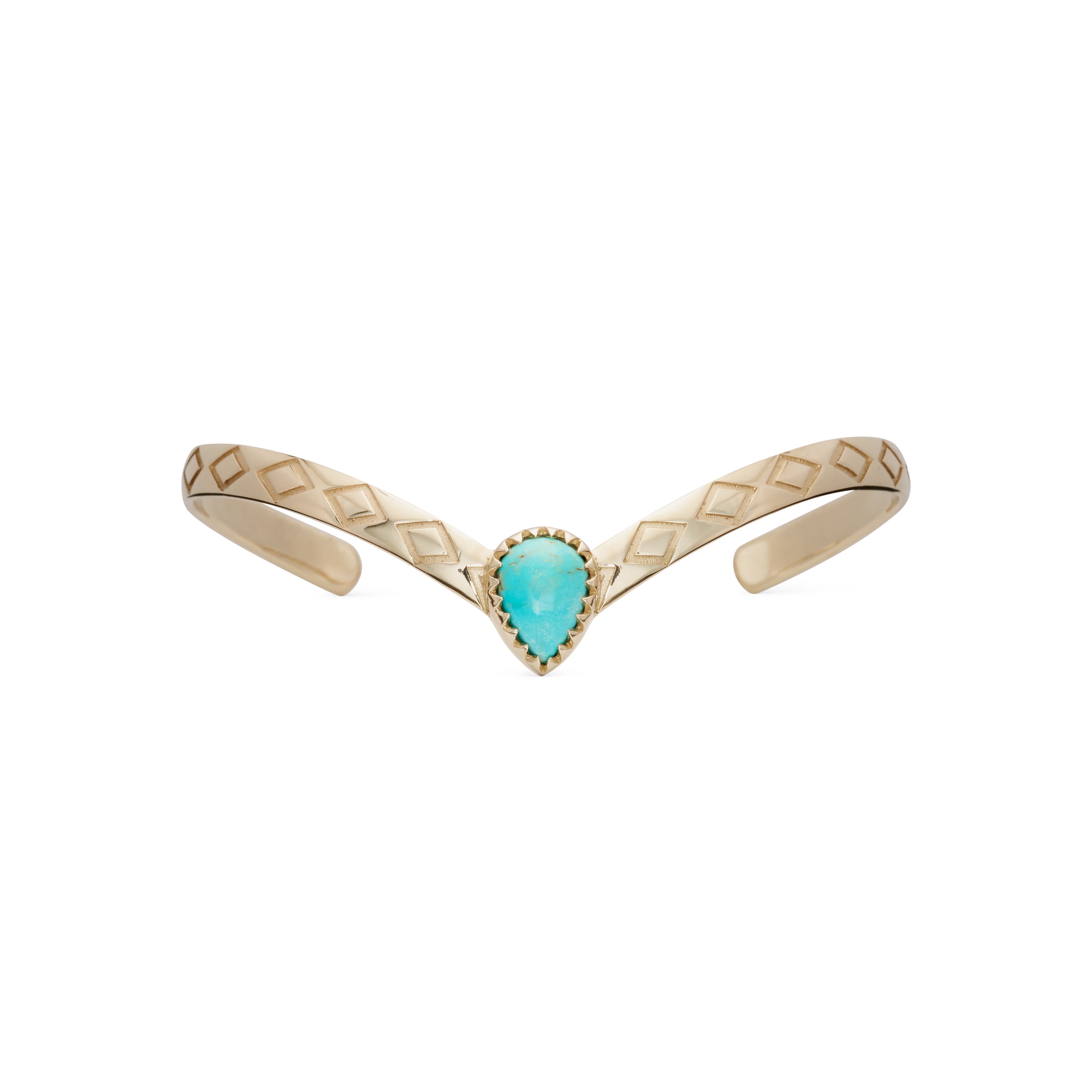 Turquoise Teardrop Center Kite Engraved V Cuff Bracelet