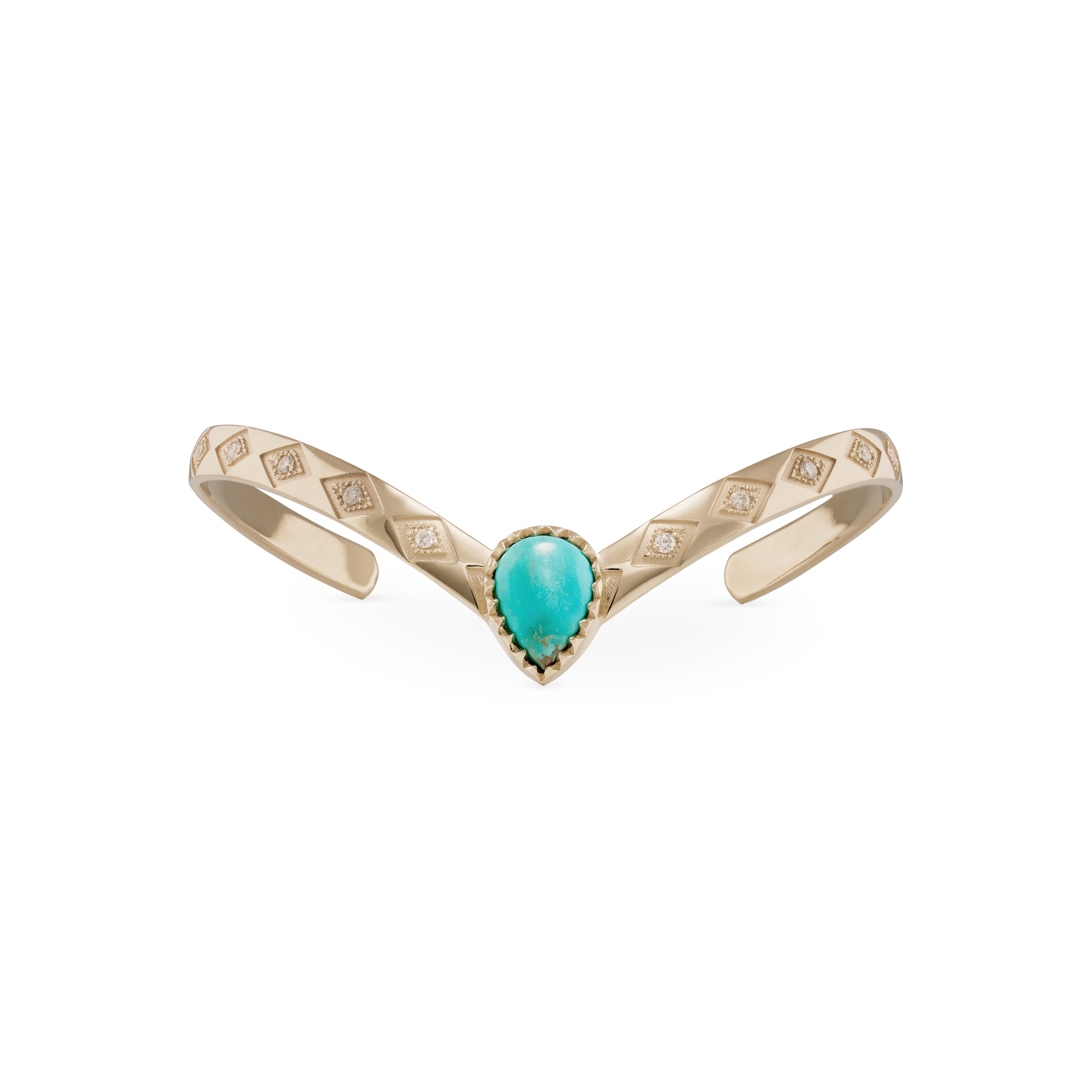 Turquoise Teardrop Center Diamond Kite Engraved V Cuff Bracelet