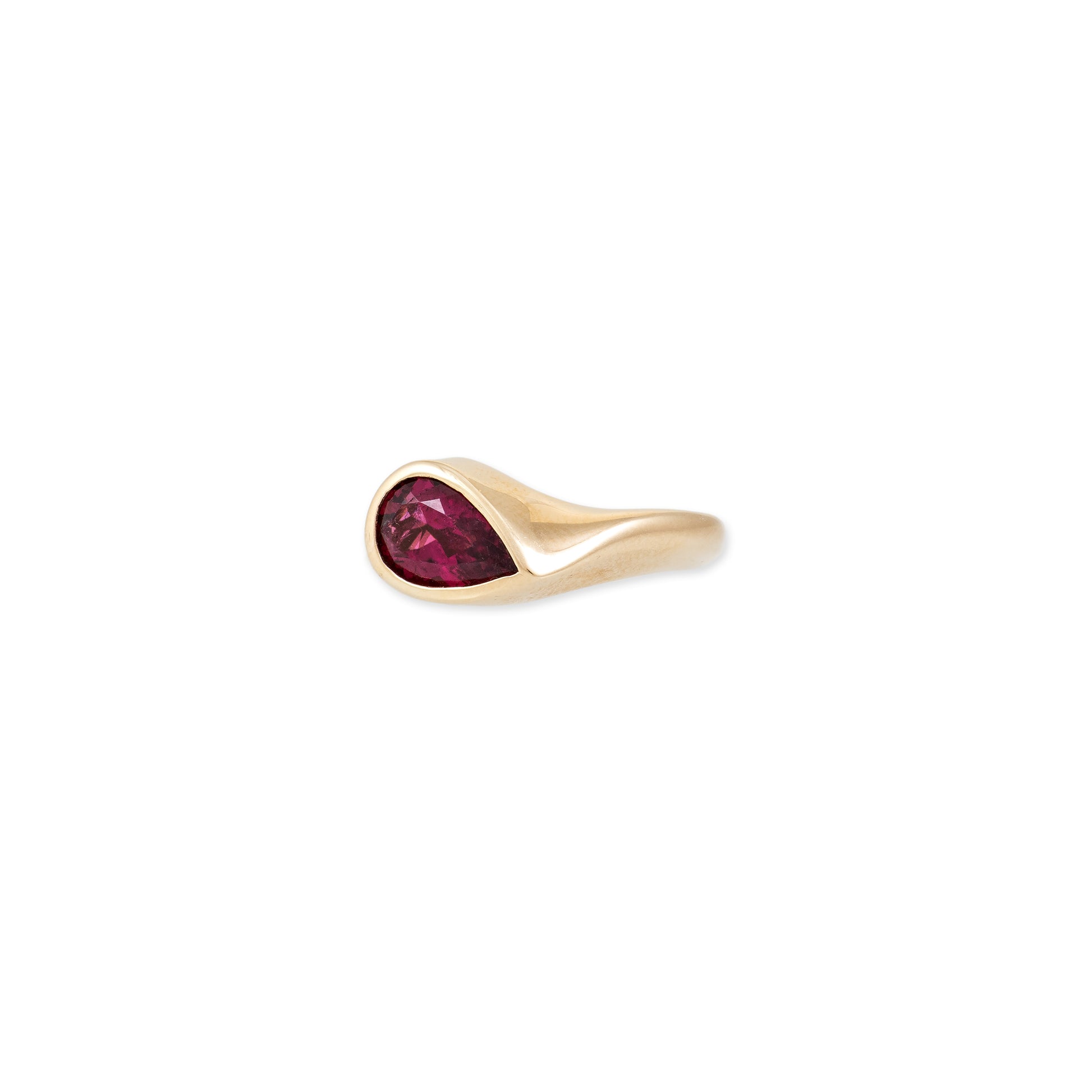 Tilted Dark Pink Tourmaline Teardrop Ring