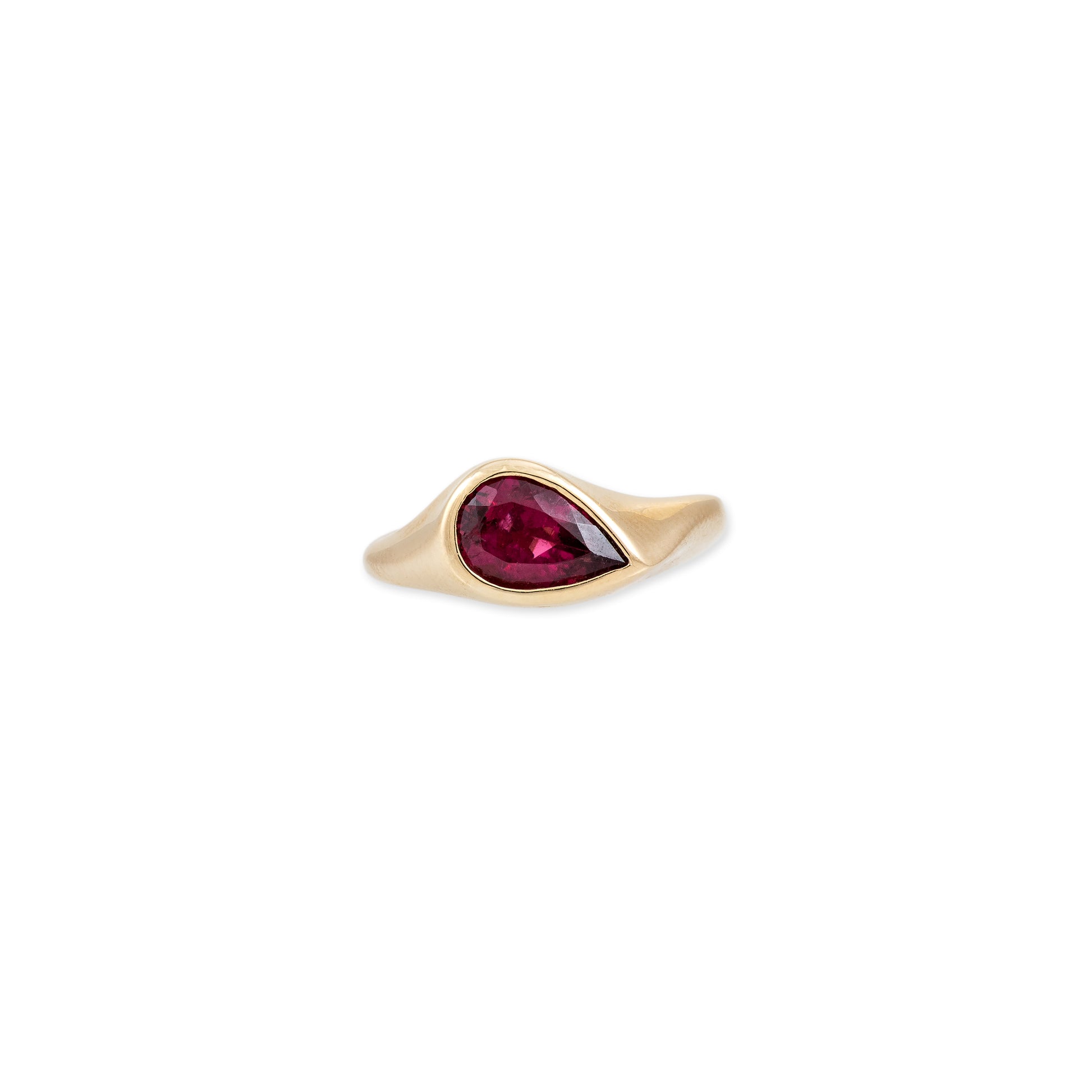 Tilted Dark Pink Tourmaline Teardrop Ring
