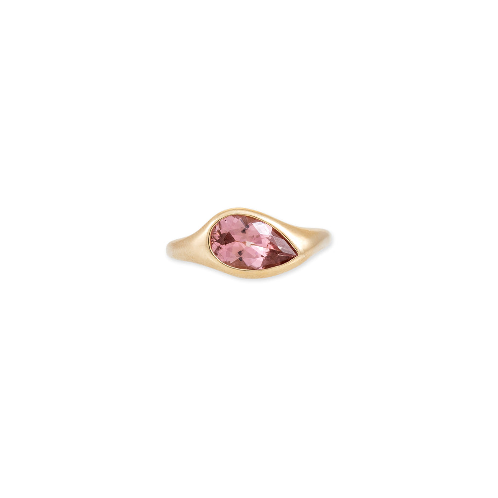 Tilted Light Pink Tourmaline Teardrop Ring
