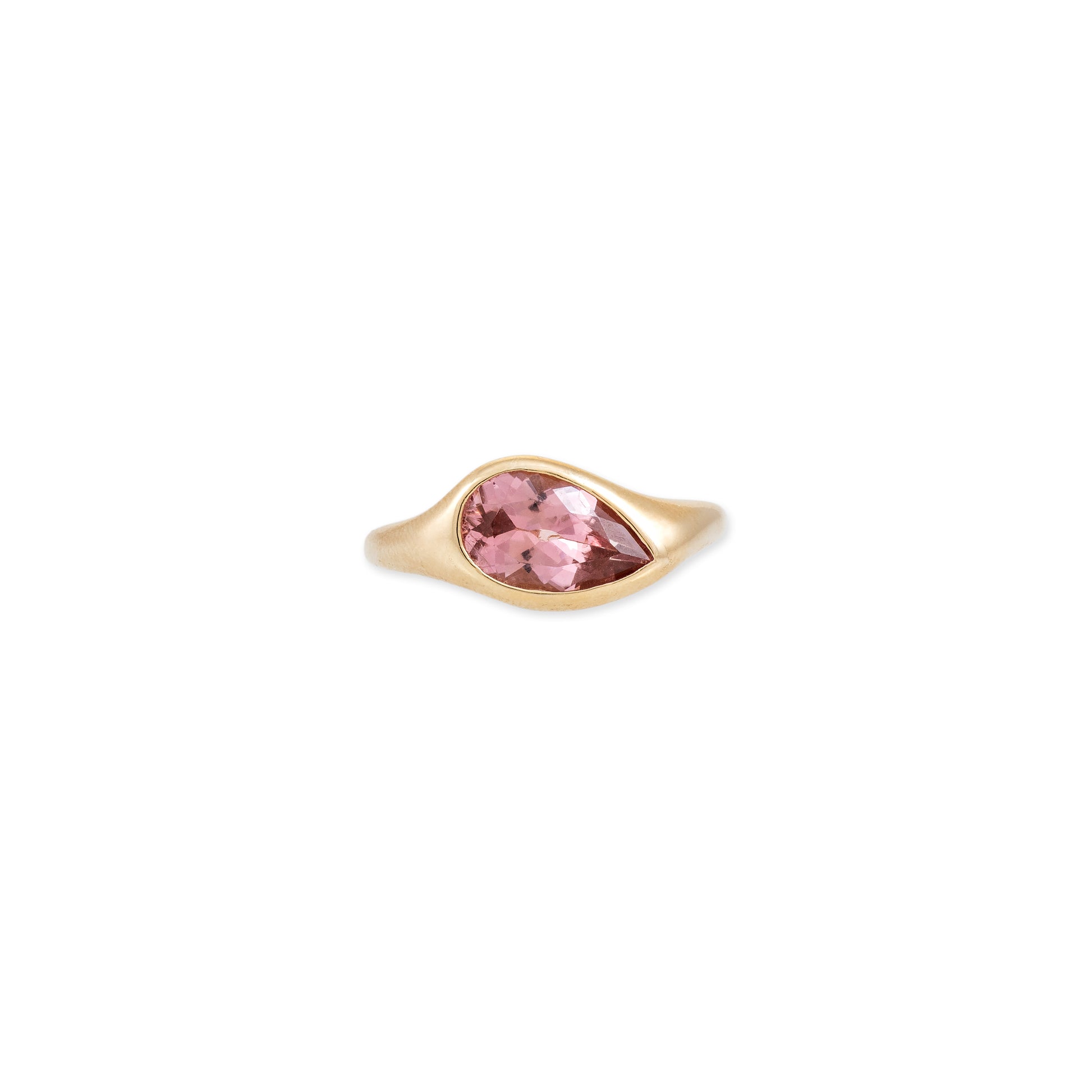 Tilted Light Pink Tourmaline Teardrop Ring