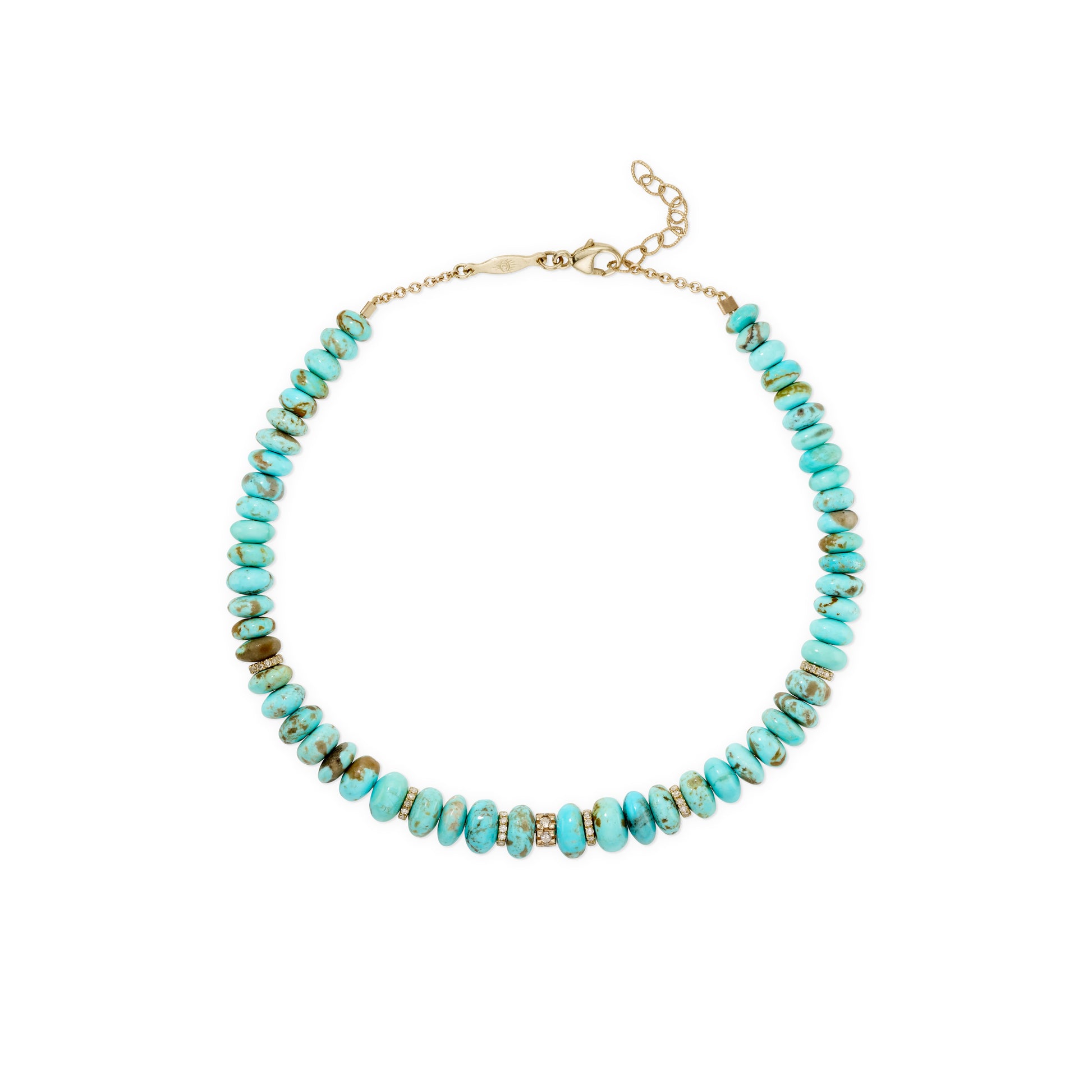 7 Pave Diamond Rondelles + Turquoise Beaded Anklet