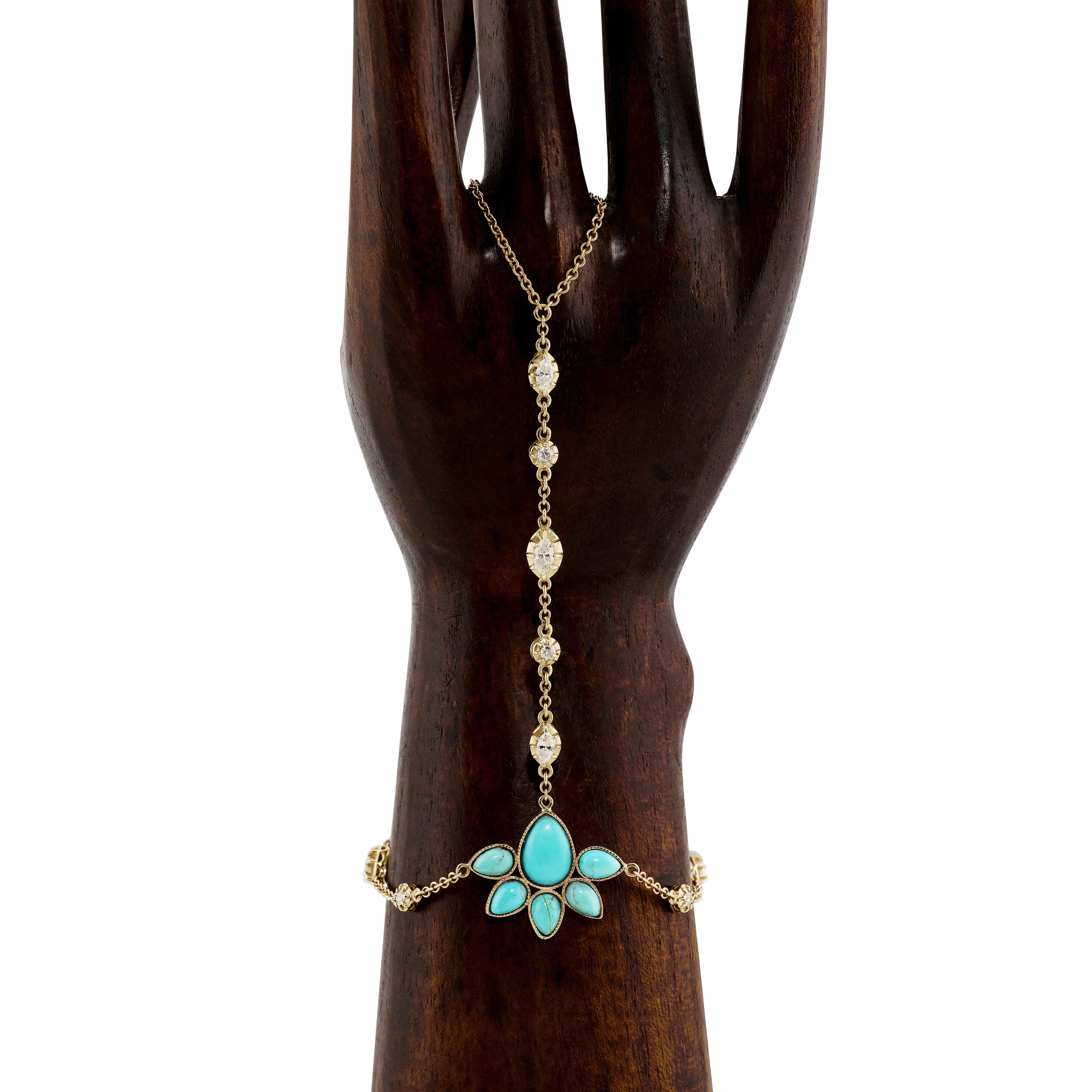 Turquoise Blossom + Sophia Diamond Finger Bracelet