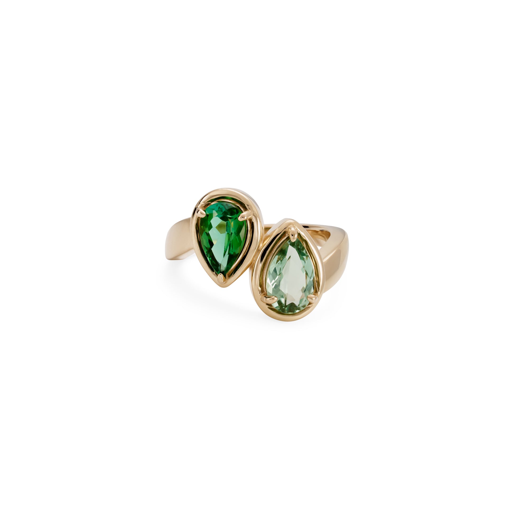 Twin Green Tourmaline Teardrop Ring