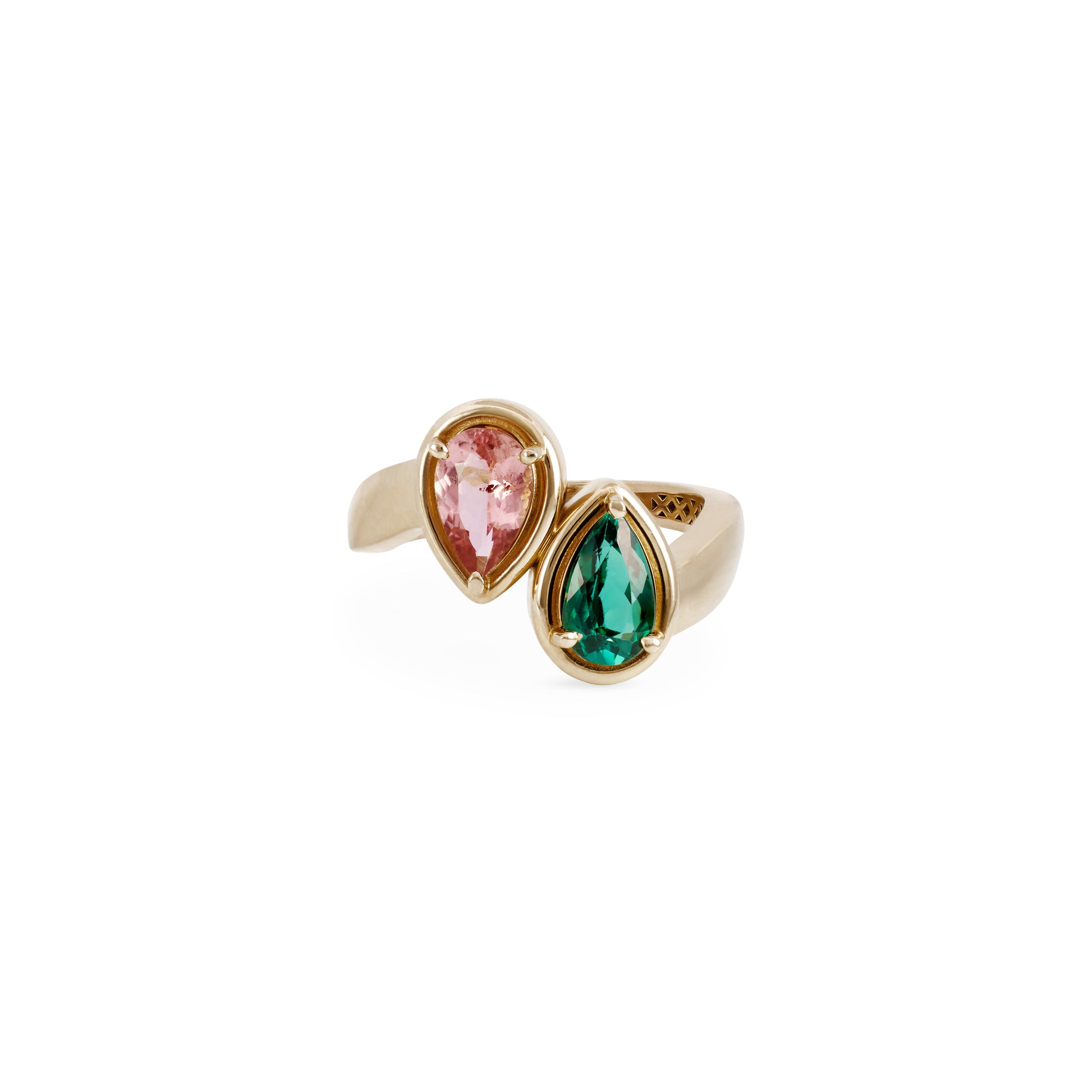 Twin Pink + Green Tourmaline Teardrop Ring