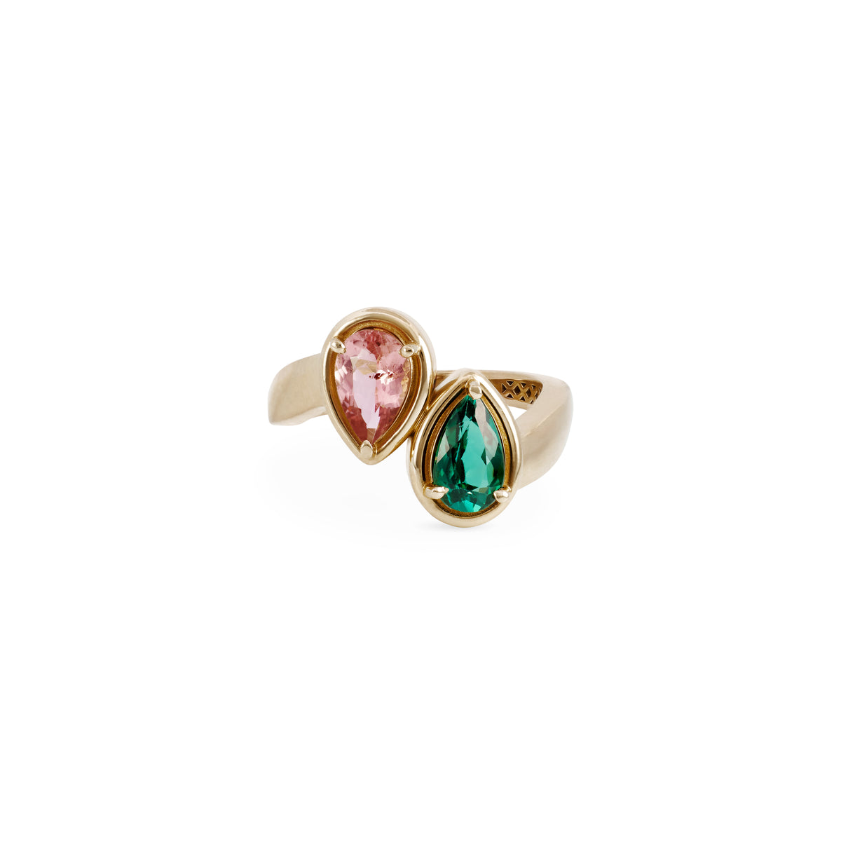 Twin Pink + Green Tourmaline Teardrop Ring