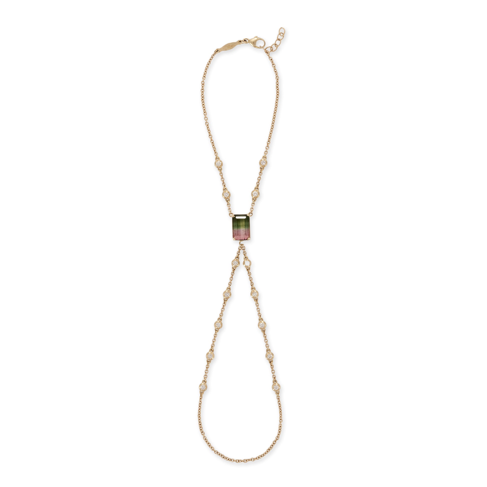 Watermelon Tourmaline Baguette + Sophia Diamond Double Stem Finger Bracelet