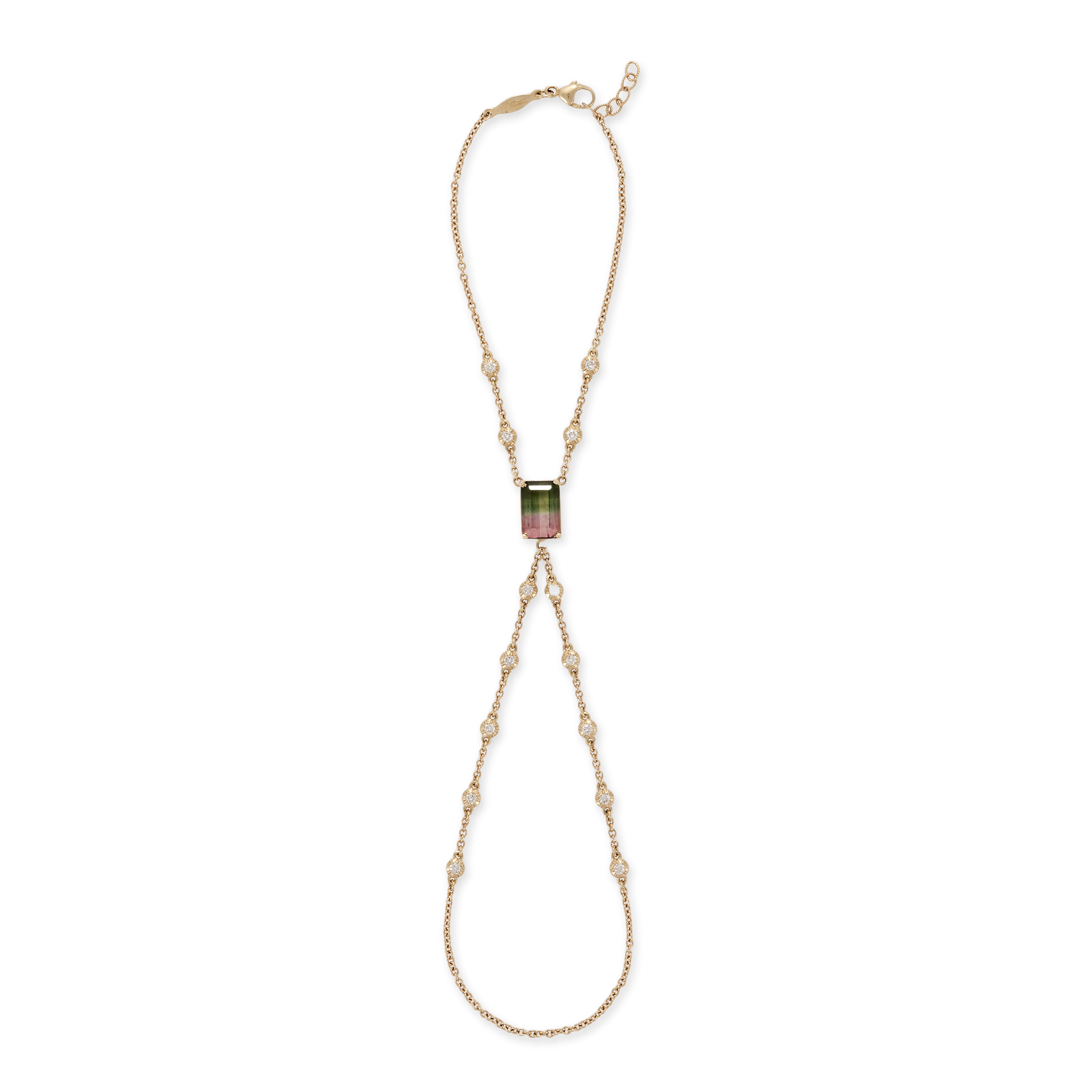 Watermelon Tourmaline Baguette + Sophia Diamond Double Stem Finger Bracelet