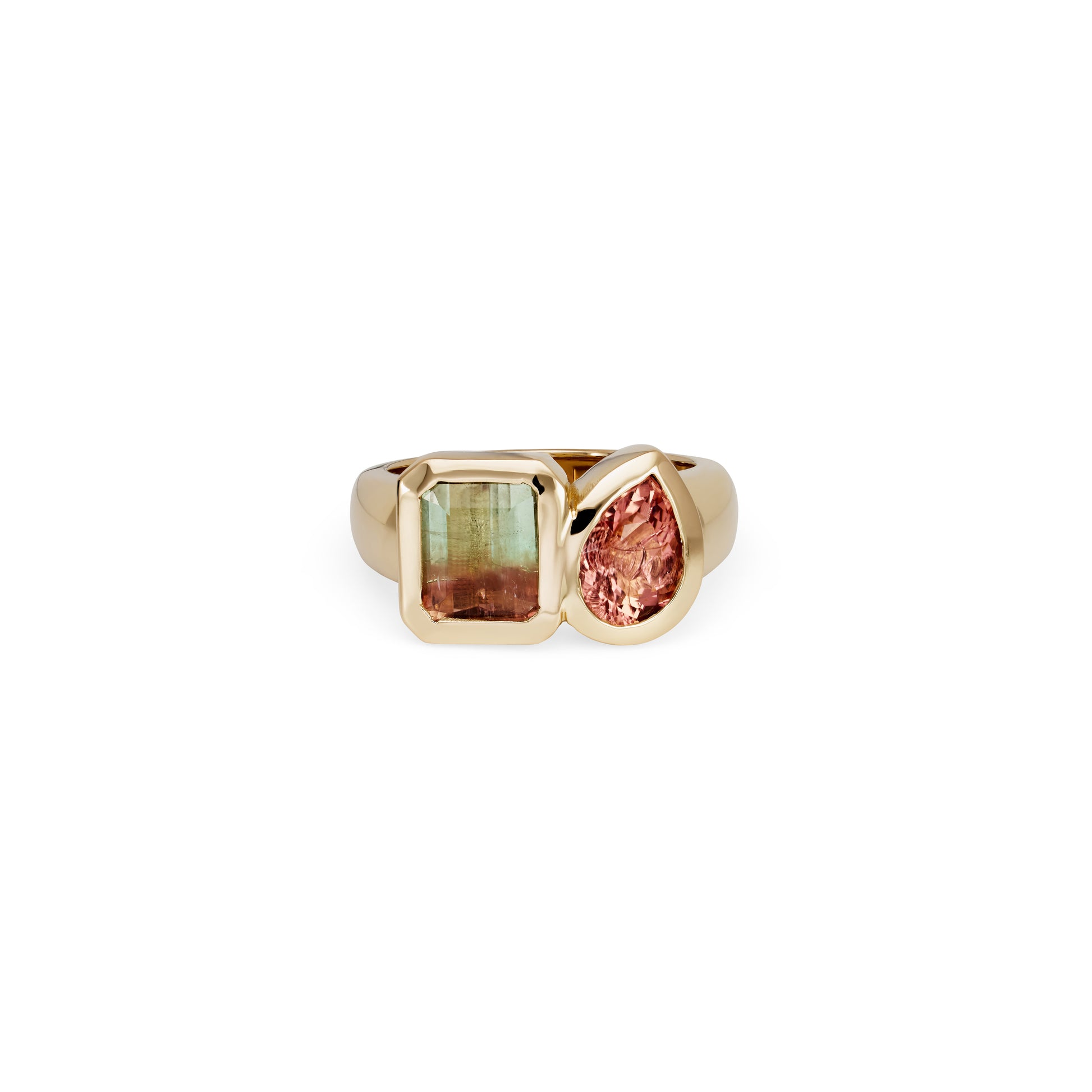 Watermelon Tourmaline Baguette + Pink Tourmaline Teardrop Ring