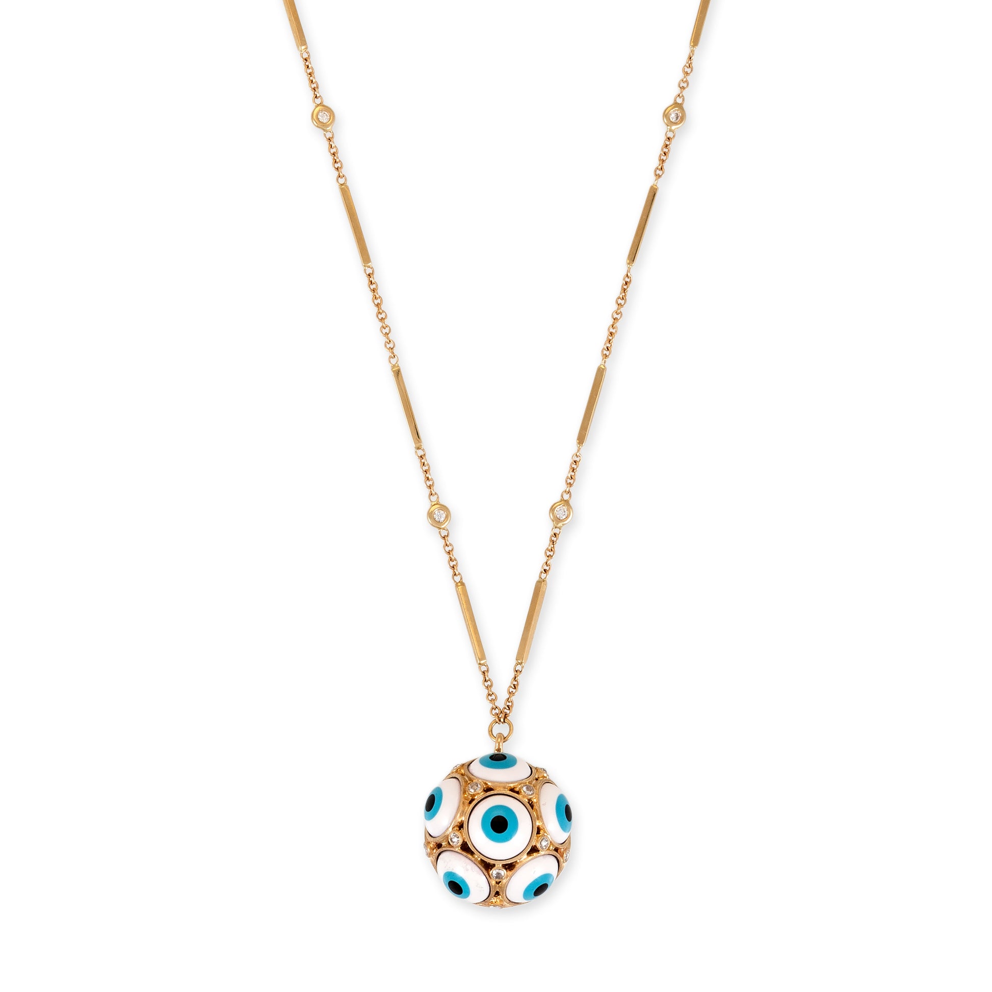 White Ceramic Eye + Rose Cut Diamond Sphere Charm Necklace
