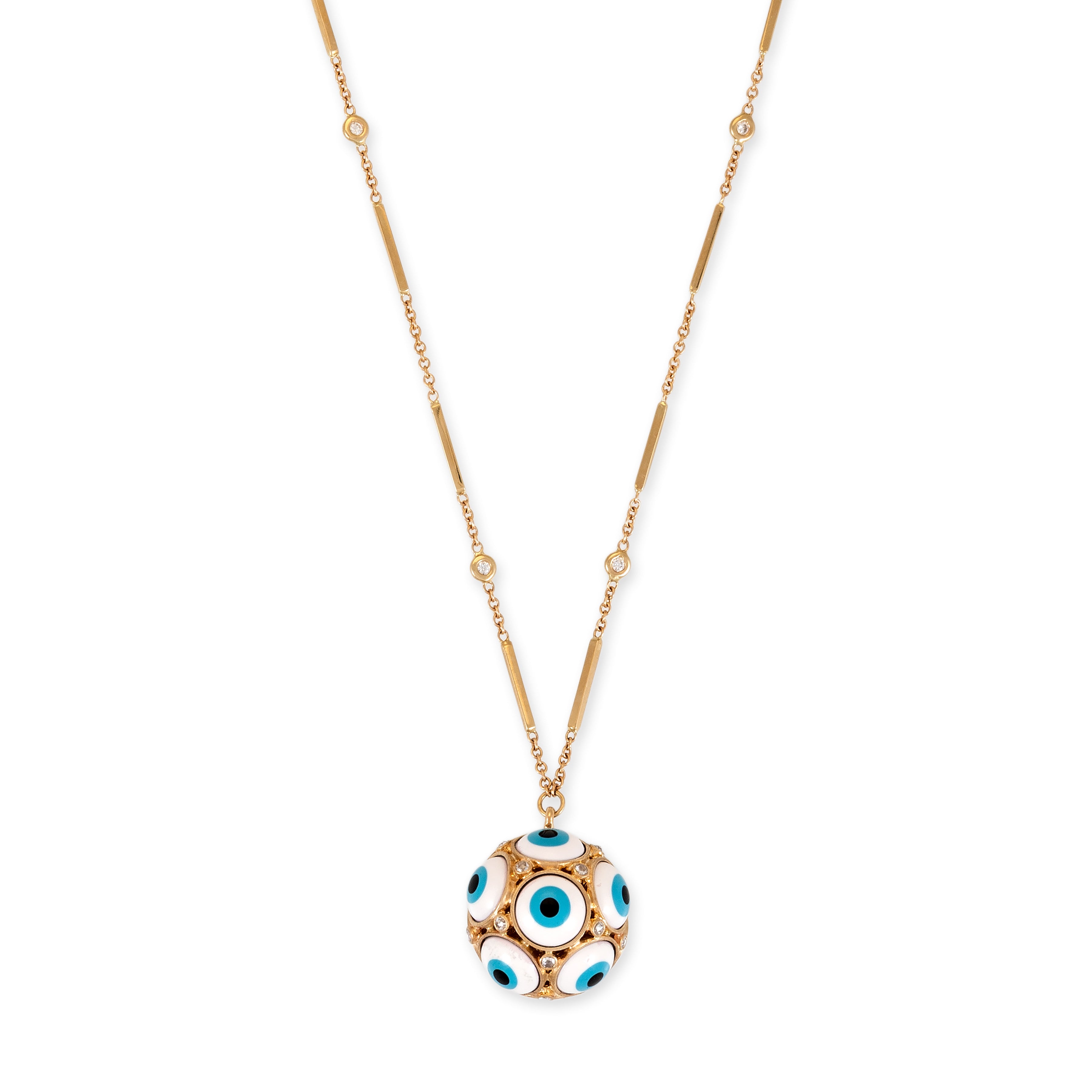White Ceramic Eye + Rose Cut Diamond Sphere Charm Necklace