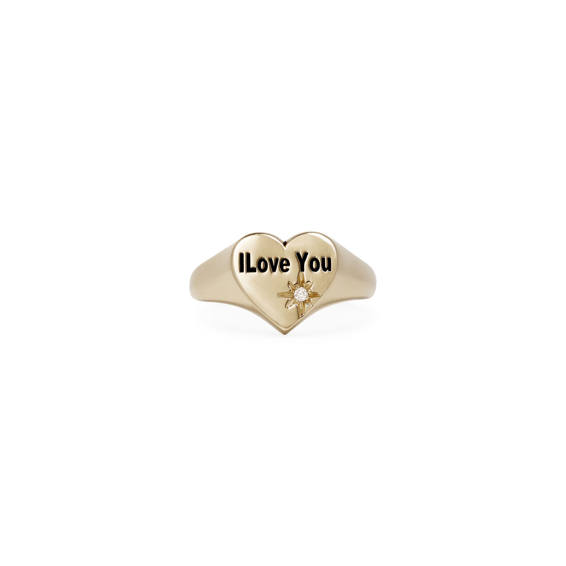 "I Love You" Diamond Starburst Heart Signet Ring
