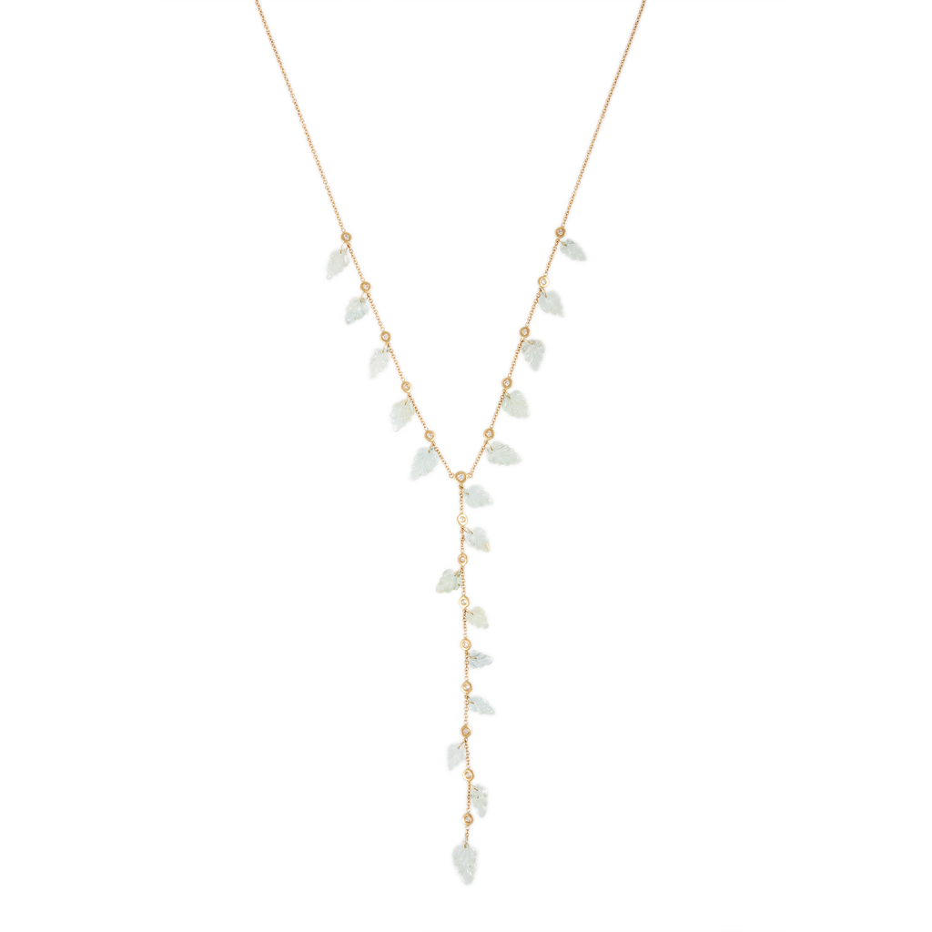 Aquamarine Leaf Shaker Y Necklace